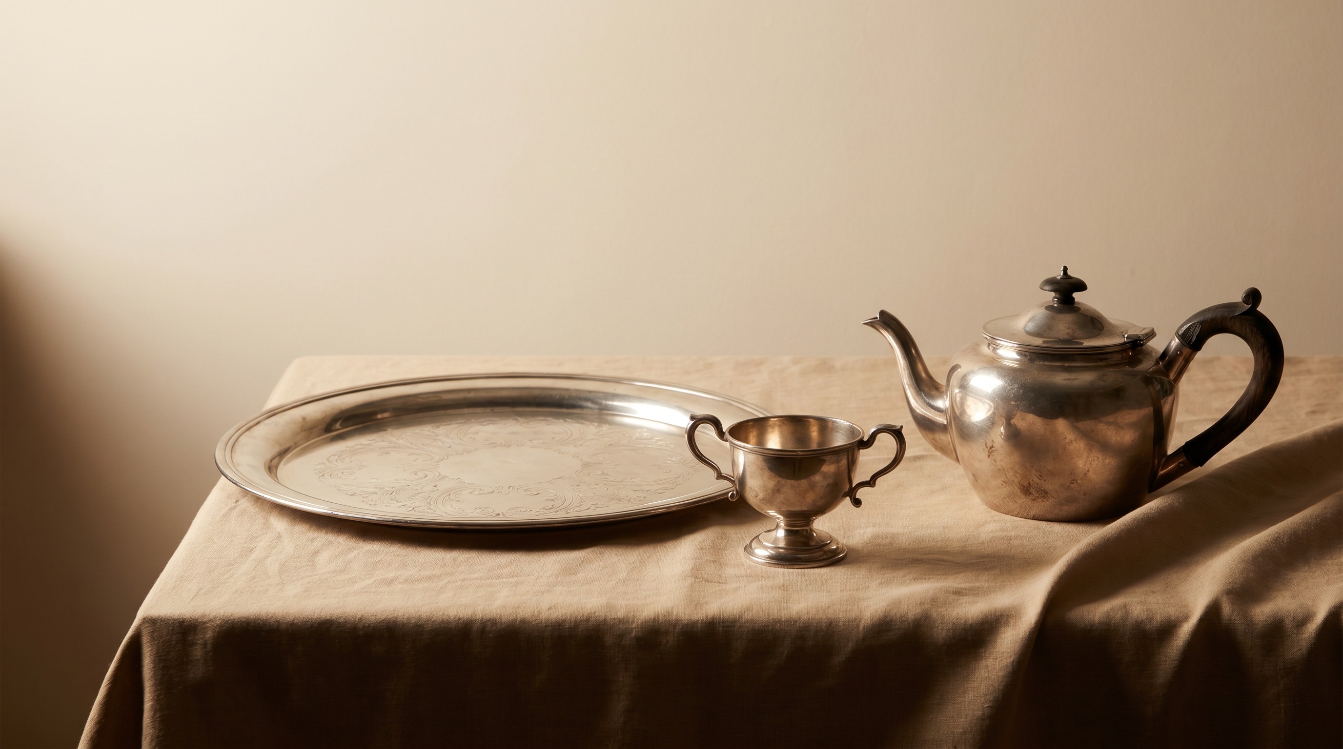 Antique Glasgow-assayed sterling silver salver, footed cup and teapot — Glasgow Assay Office guide by Mozeris Fine Antiques