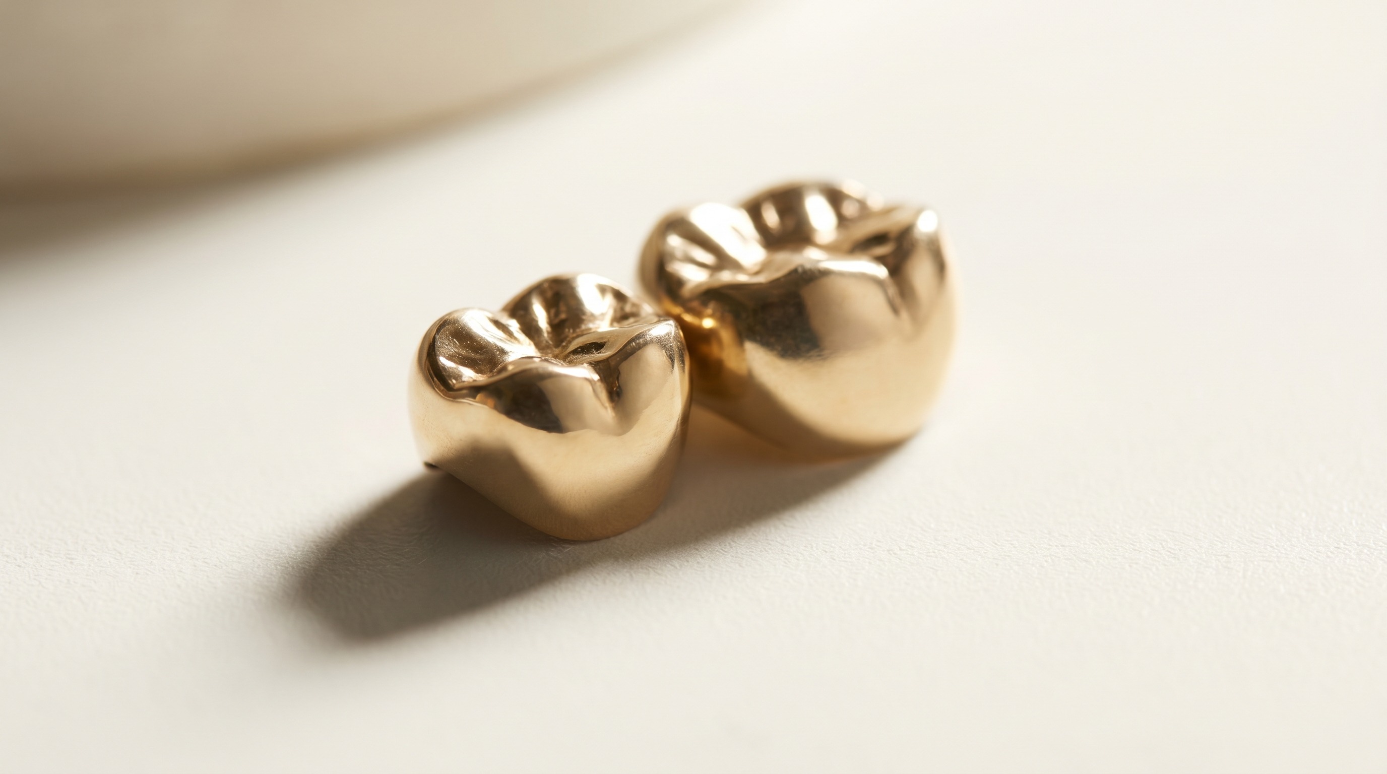 Macro of gold dental crowns