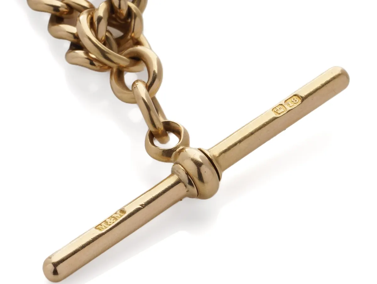 T-bar on a Victorian 18KT gold Albert chain, with the hallmarks struck on the bar