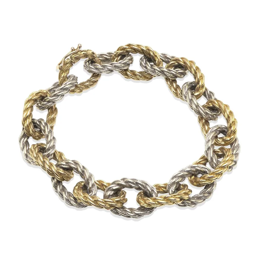 Vintage 1970s two-tone 9KT gold bracelet with yellow and white gold rope links