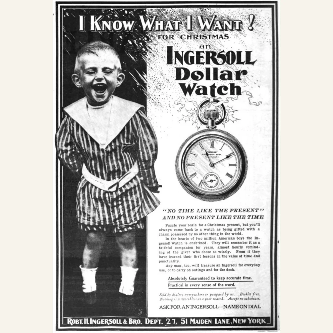 1903 magazine advertisement for the Ingersoll Dollar Watch by Robt. H. Ingersoll and Bro., New York