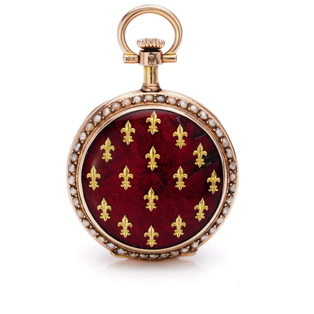 Small antique 14ct rose gold fob watch with an enamelled back