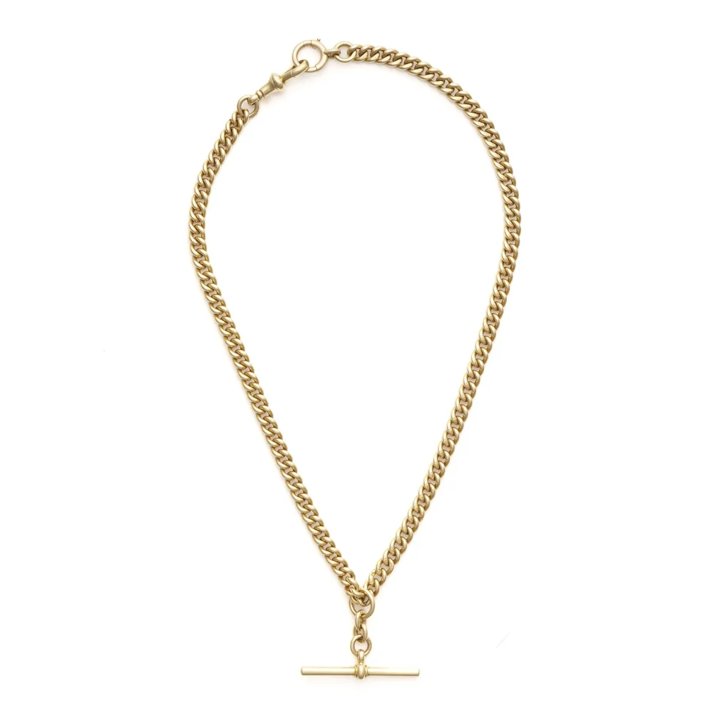 Edwardian 18ct gold curb link Albert watch chain with a swivel and a T-bar