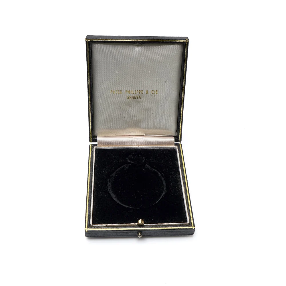 Vintage Patek Philippe pocket watch box, open, with its fitted watch bed