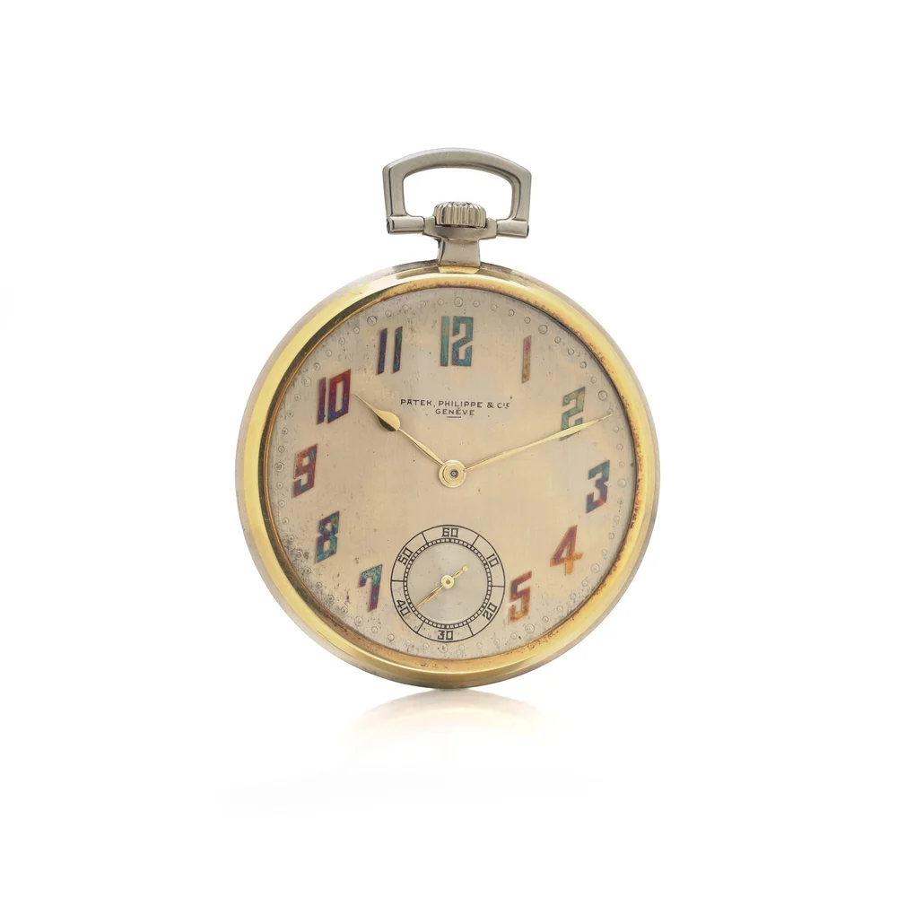 Patek Philippe 18ct gold open face pocket watch of 1925 with enamel Breguet numerals