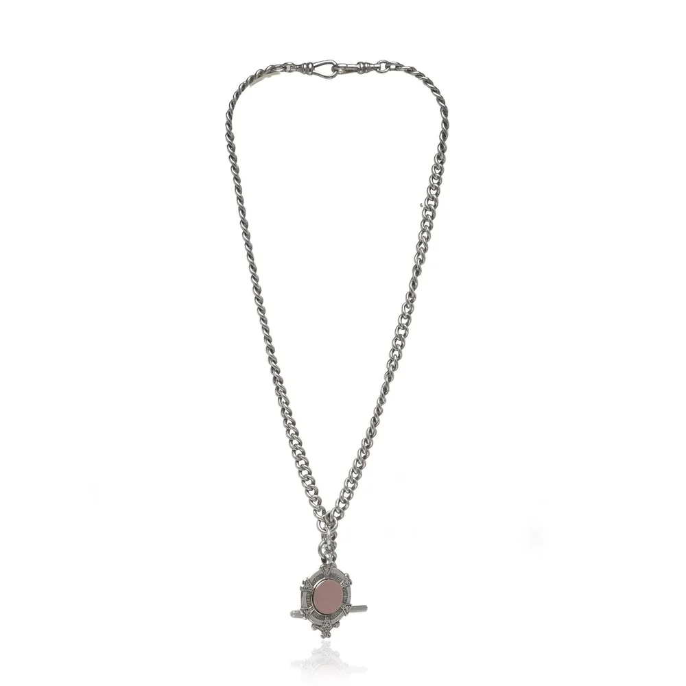 Antique silver Albert watch chain with a shield fob, Birmingham 1926