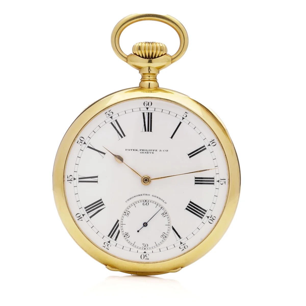 Patek Philippe Gondolo 18ct gold open face pocket watch with white enamel dial and Roman numerals