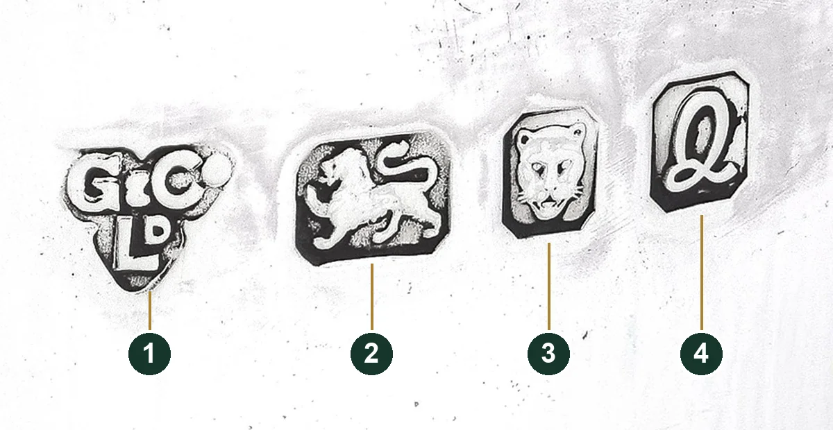 A London hallmark decoded: sponsor's mark G&Co Ld, lion passant, leopard's head and date letter Q for 1990