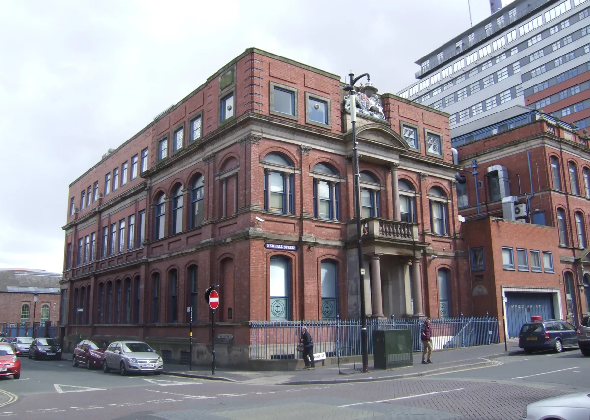 The red brick Birmingham Assay Office building on Newhall Street in the Jewellery Quarter, photographed in 2013