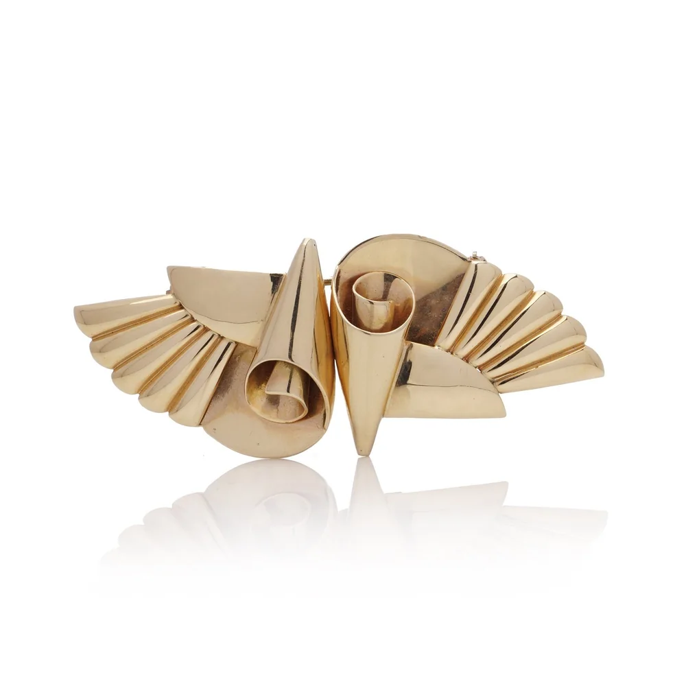 Tiffany and Co. Retro 14KT gold double clip brooch, circa 1940s