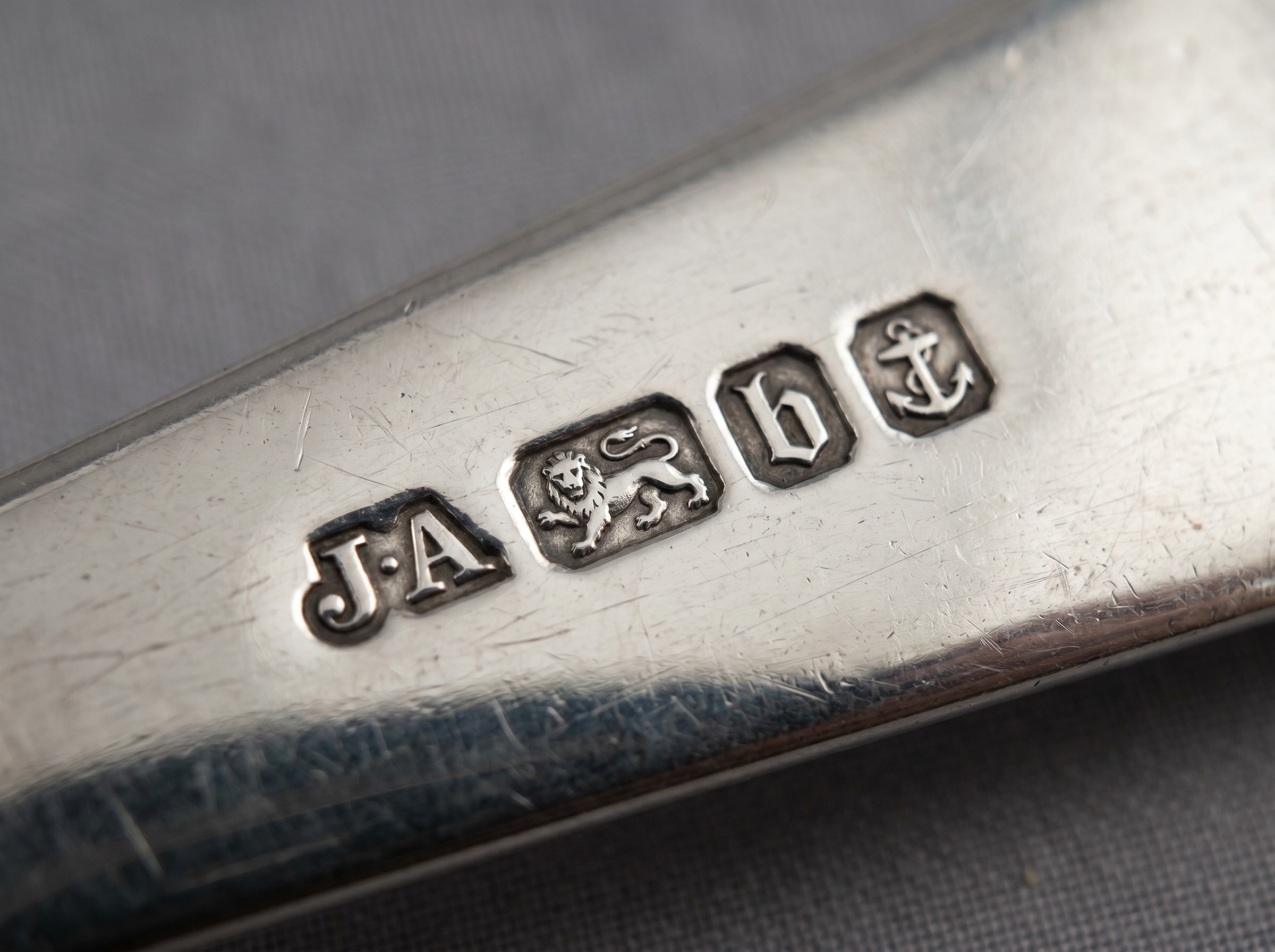 Birmingham anchor assay mark and maker's mark on neoclassical silver from Matthew Boulton's Soho Manufactory