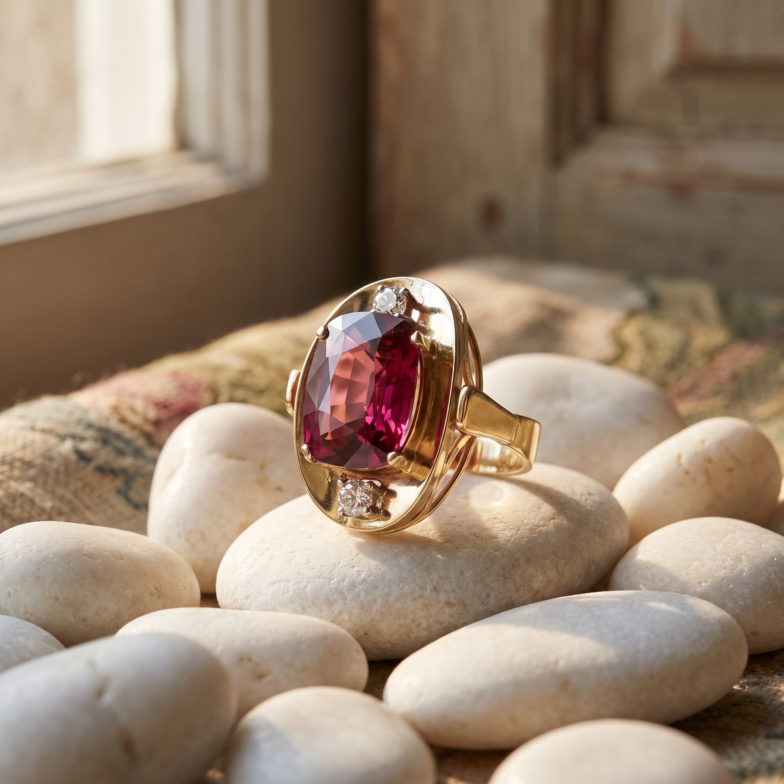 14KT Gold 4.30 ct Pink Tourmaline and Diamond Cocktail Ring