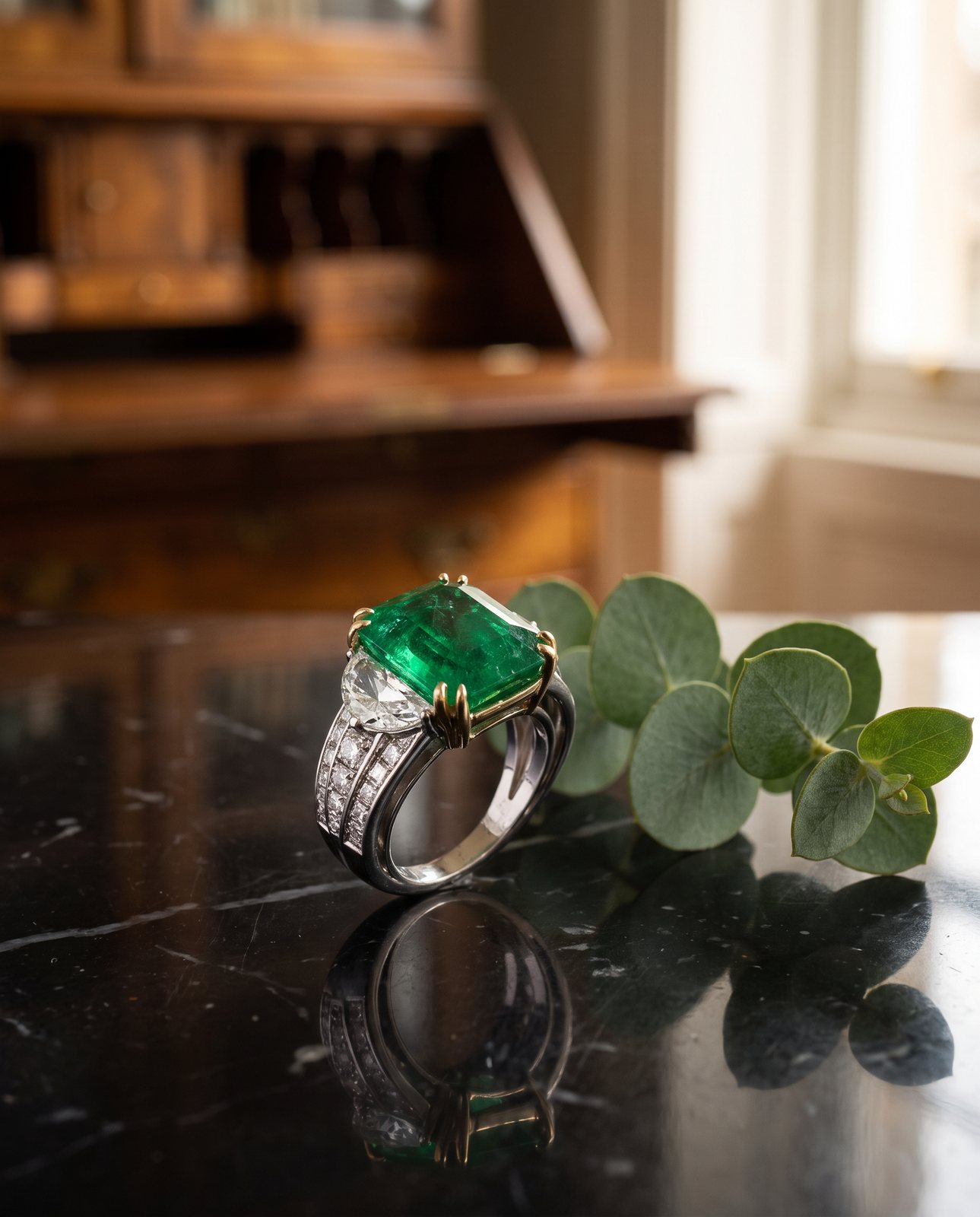 Colombian Emerald and Diamond Ring, 18KT White Gold