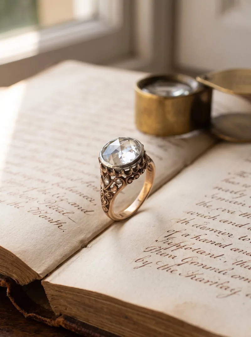 Georgian Rose Cut Diamond Ring, 4.40 Carats, Victorian 15KT Gold Shank, antique rings at Mozeris Fine Antiques