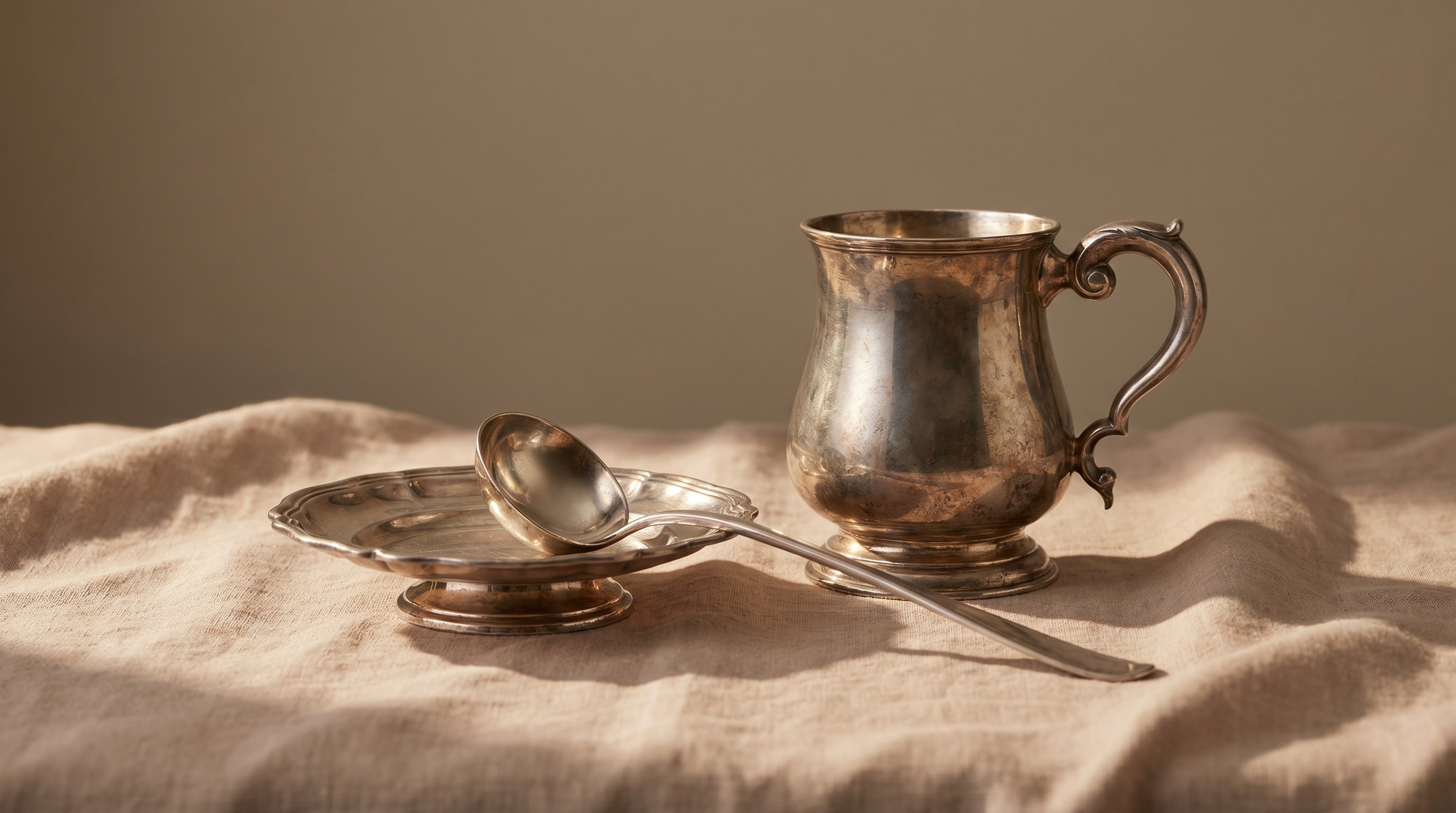 Antique Newcastle-assayed sterling silver baluster mug, salver and ladle — Newcastle Assay Office guide by Mozeris Fine Antiques