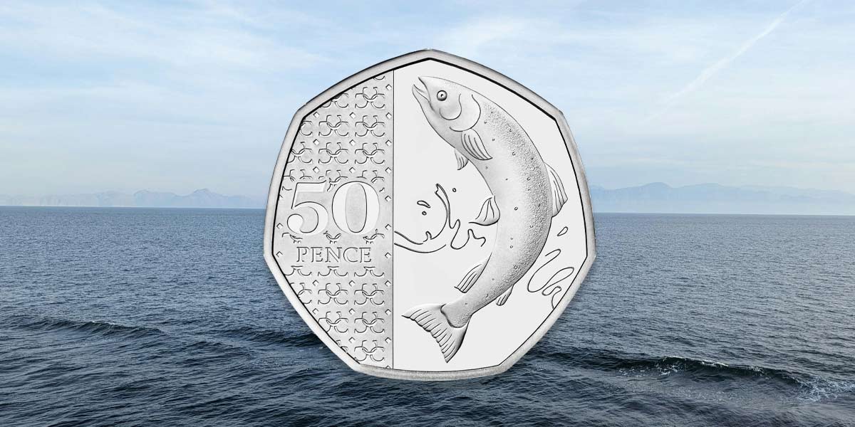 The 2023 Atlantic Salmon 50p, the rarest 50p in circulation according to The Royal Mint