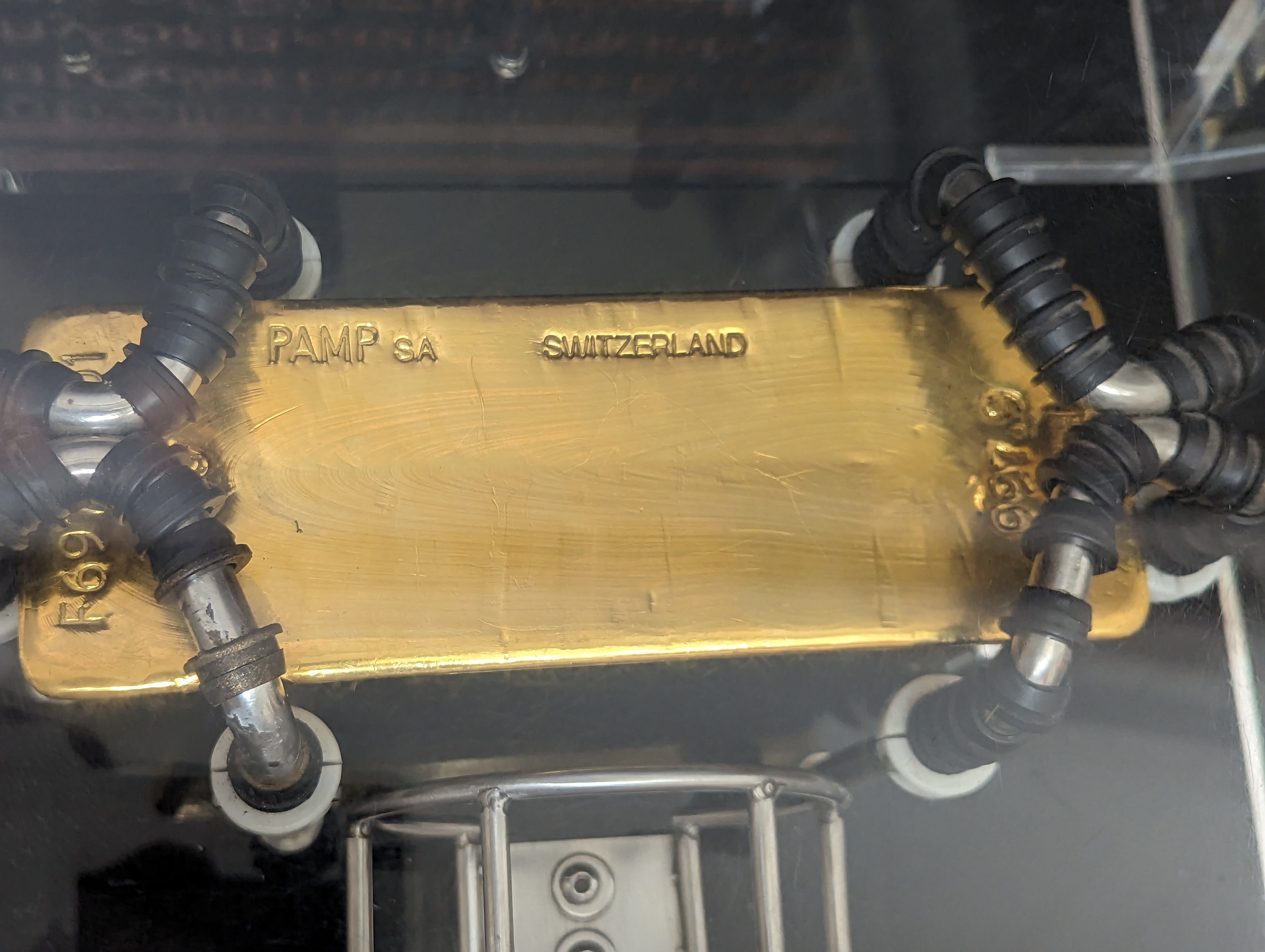 A London Good Delivery gold bar, the standard bar of the London bullion market, at the Bank of England Museum