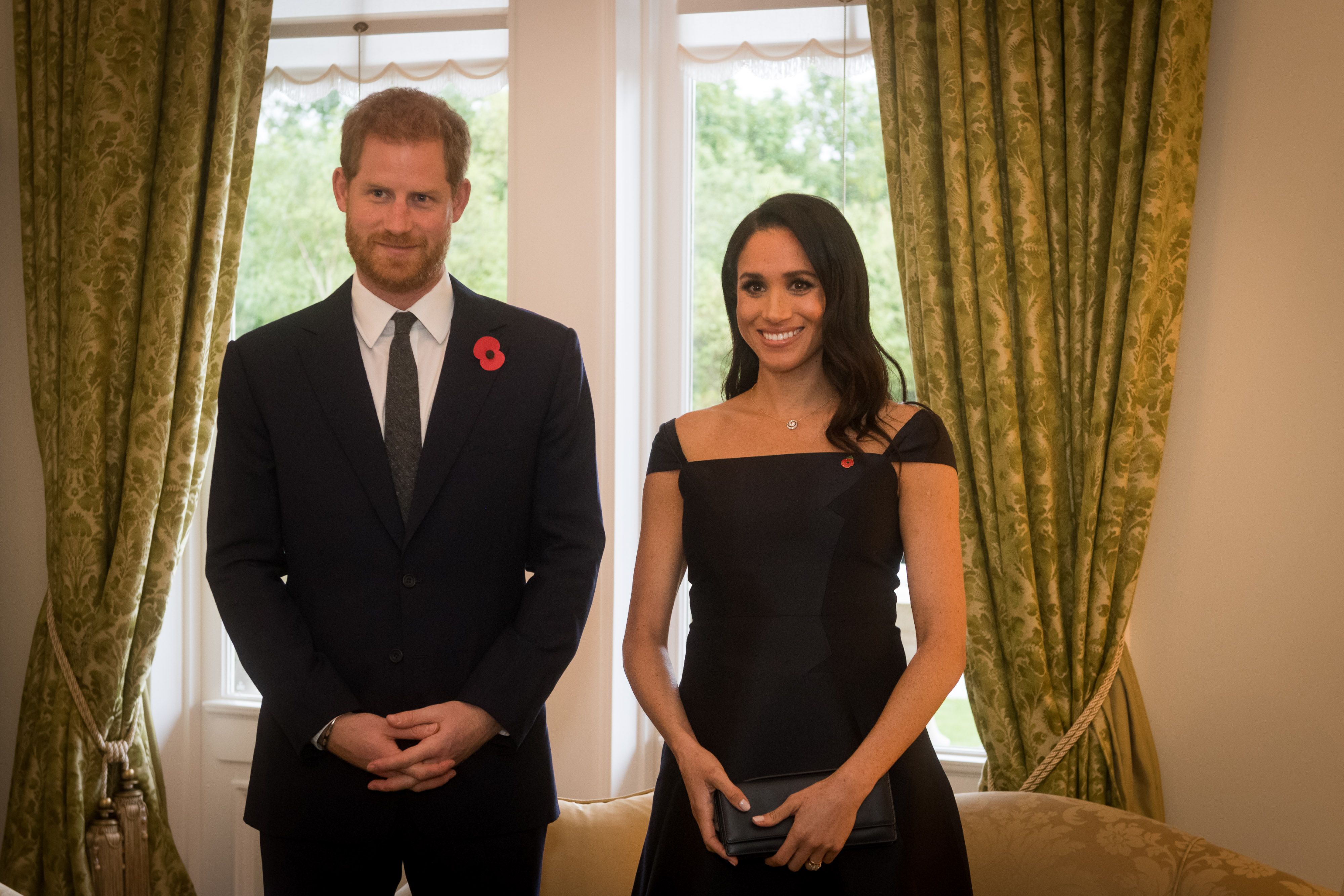 The Duke and Duchess of Sussex at Government House, Wellington, in October 2018, the Duchess wearing her three stone engagement ring