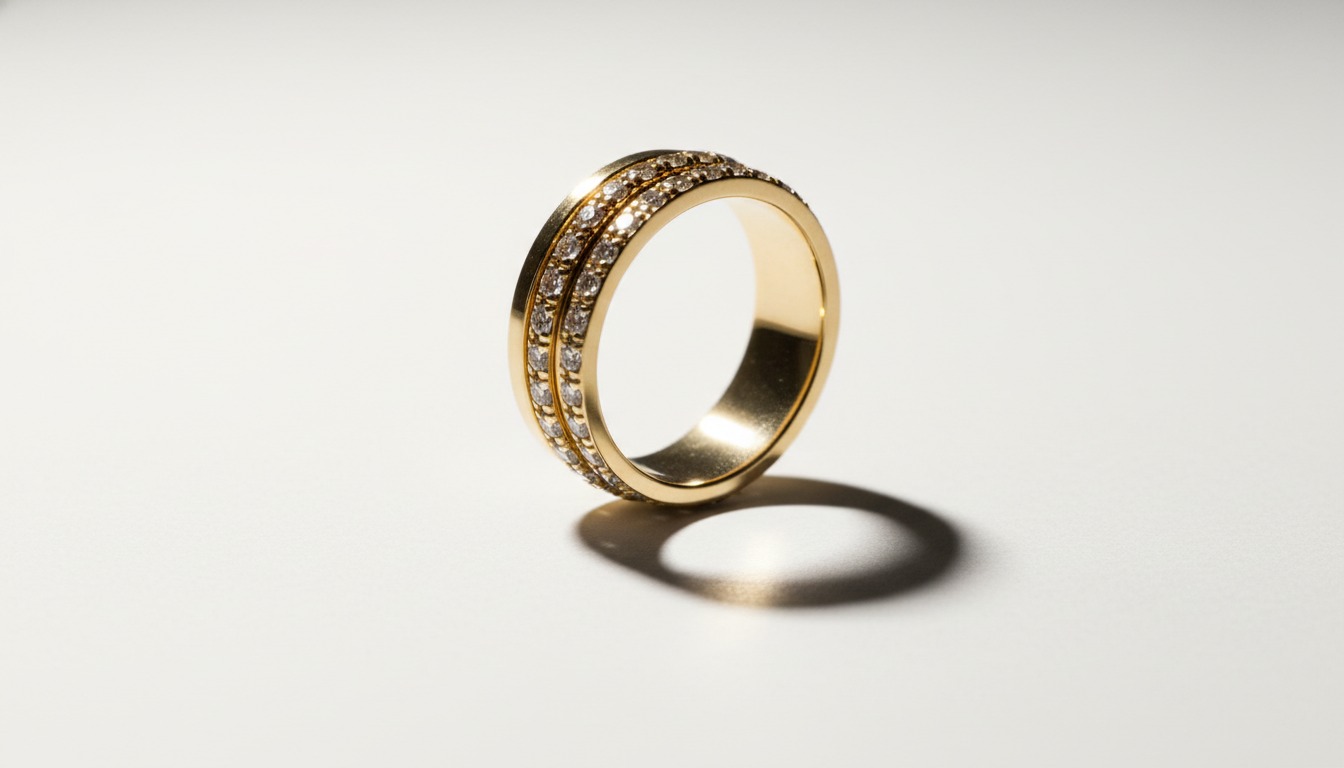 Piaget Possession-style gold ring with spinning diamond-set band — Mozeris Fine Antiques