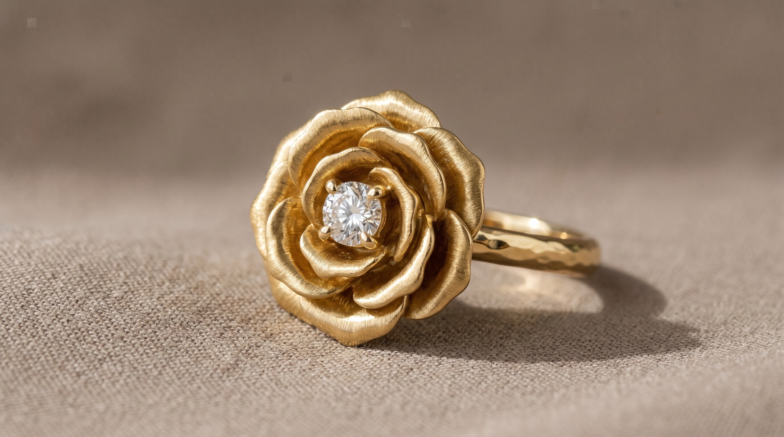 Piaget Rose 18ct gold rose-flower ring with diamond — Mozeris Fine Antiques