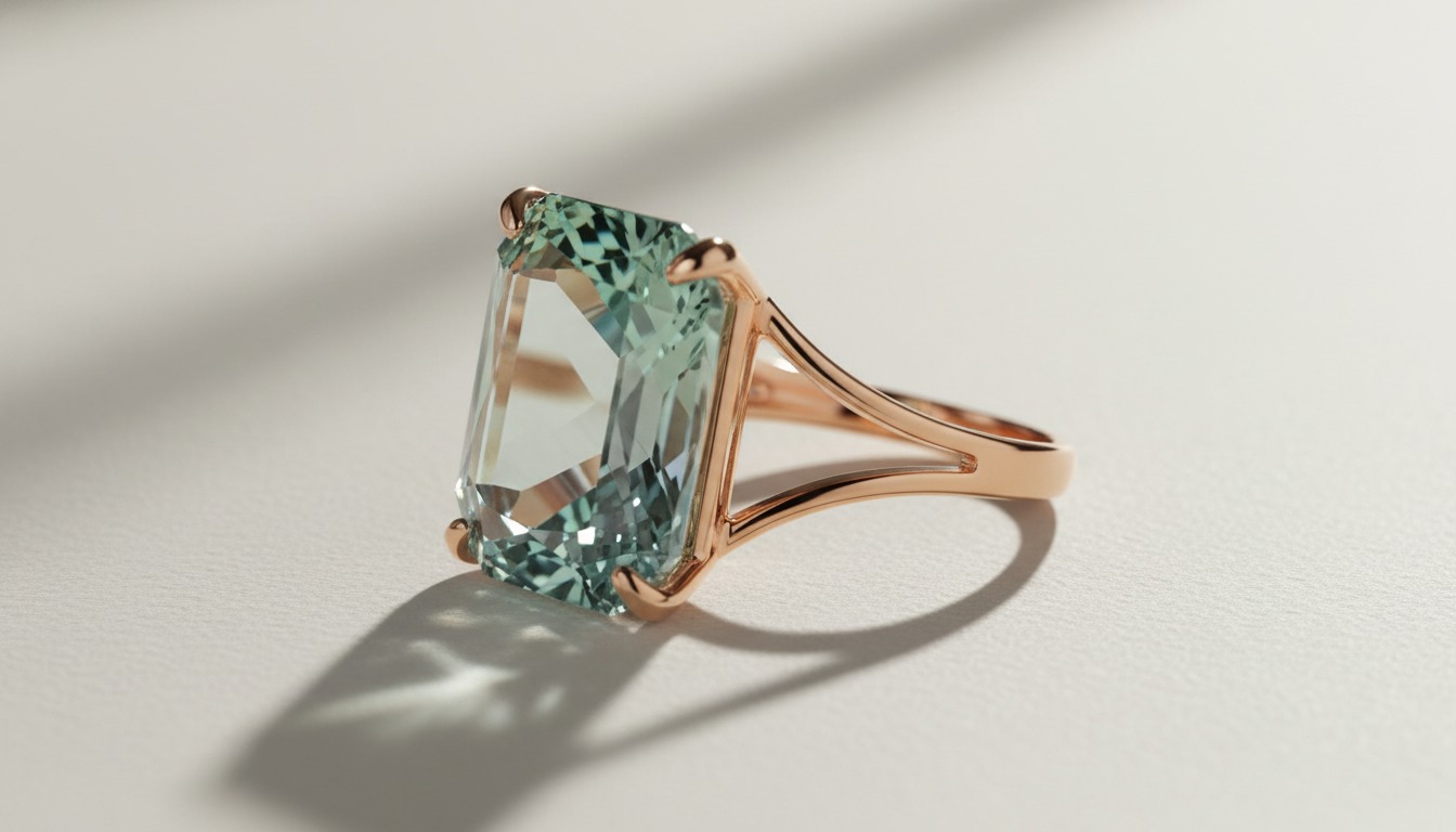 Pomellato Nudo-style ring with a large faceted topaz in a thin rose-gold setting — Mozeris Fine Antiques