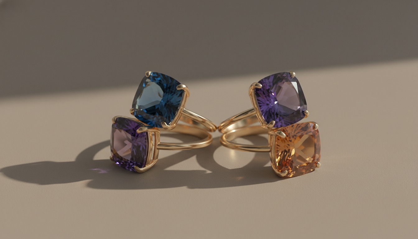 Several Pomellato Nudo-style coloured-stone rings stacked