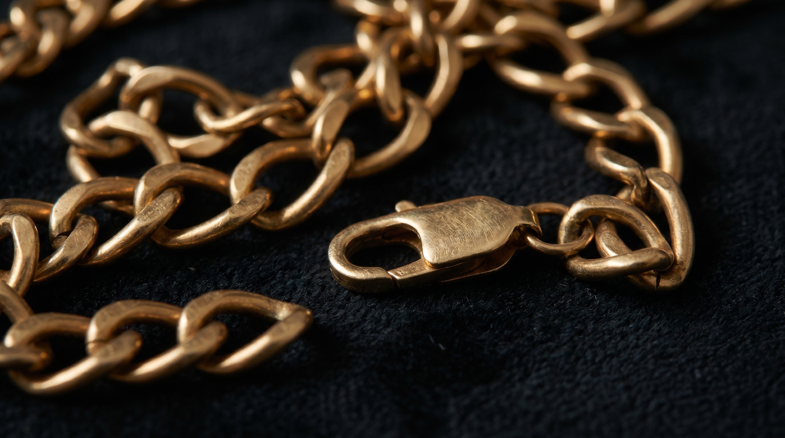 Tangled broken gold chains and a damaged clasp