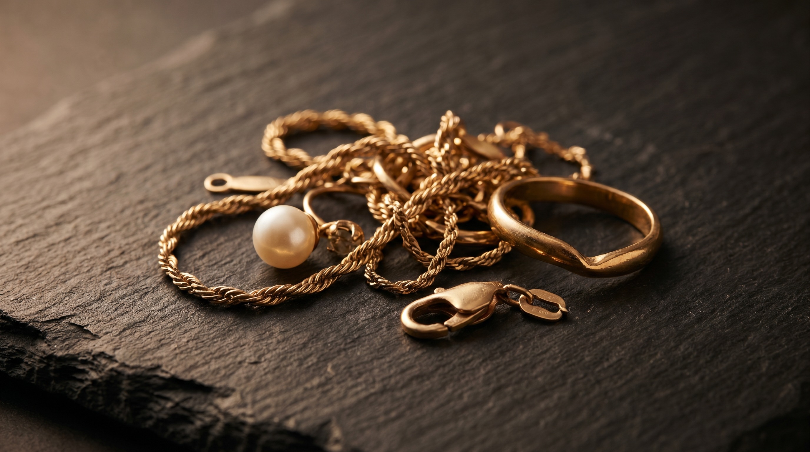 Broken and odd gold jewellery — snapped chains, single earrings — Mozeris Fine Antiques