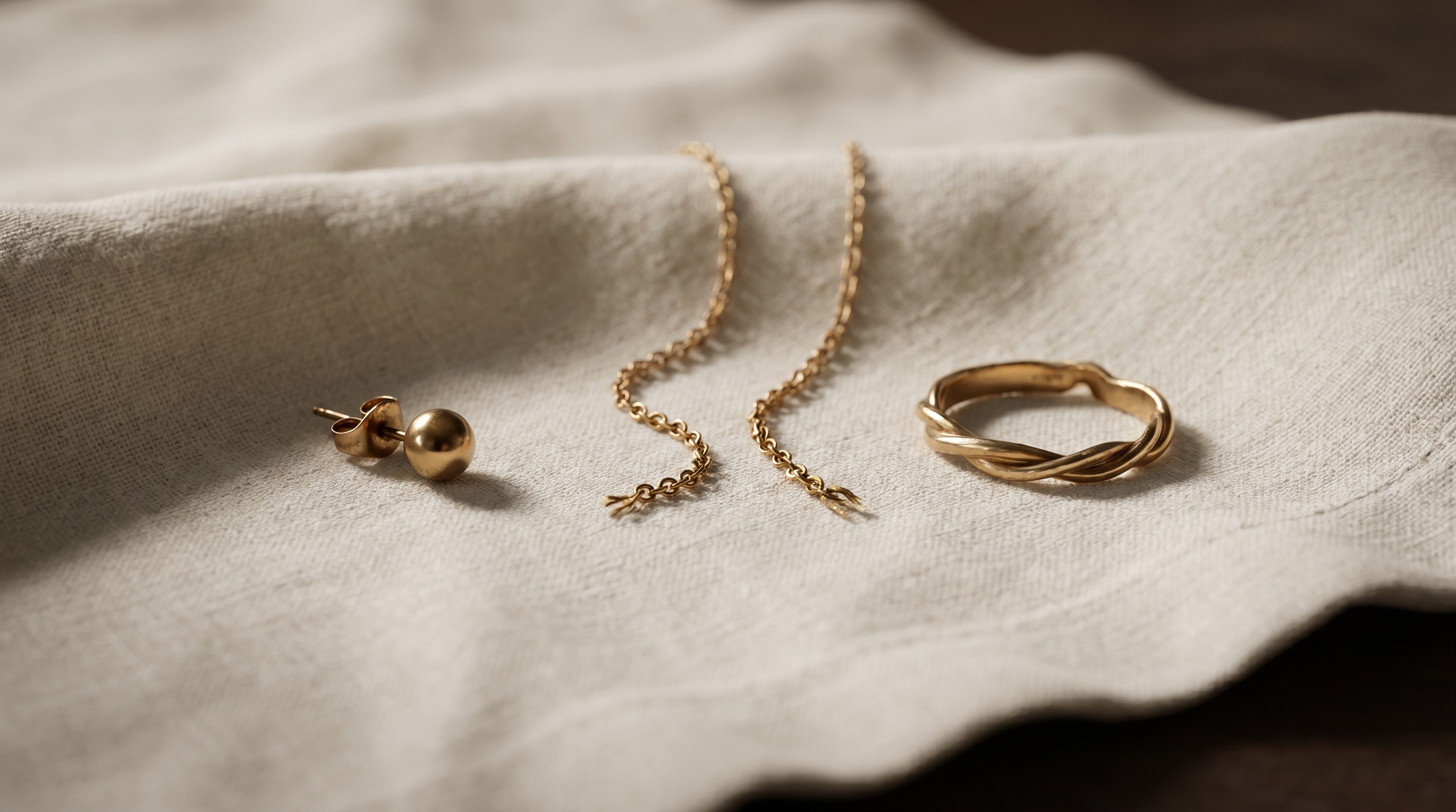 Odd pieces of gold jewellery — a single earring, snapped chain and bent ring