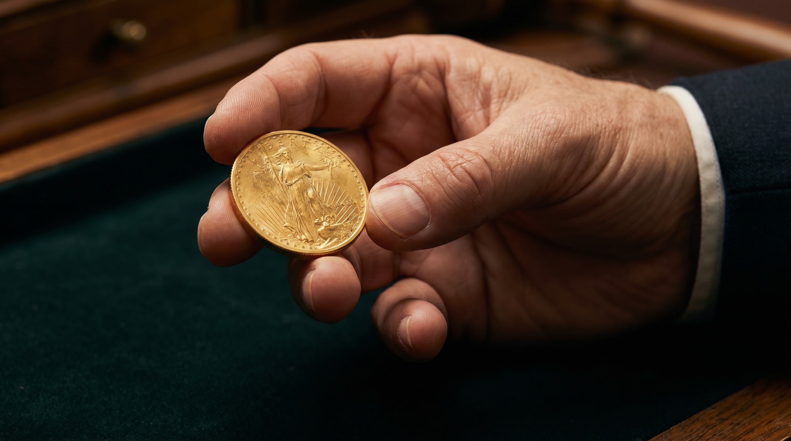 Macro of a one-ounce gold Krugerrand bullion coin
