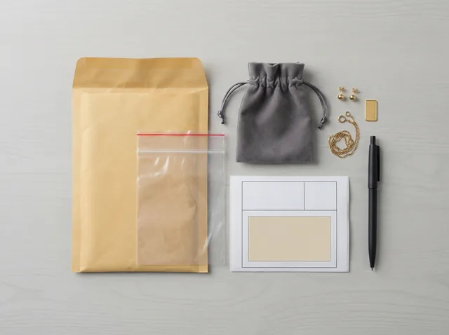 Secure insured postal gold selling kit with padded envelope and protective pouch