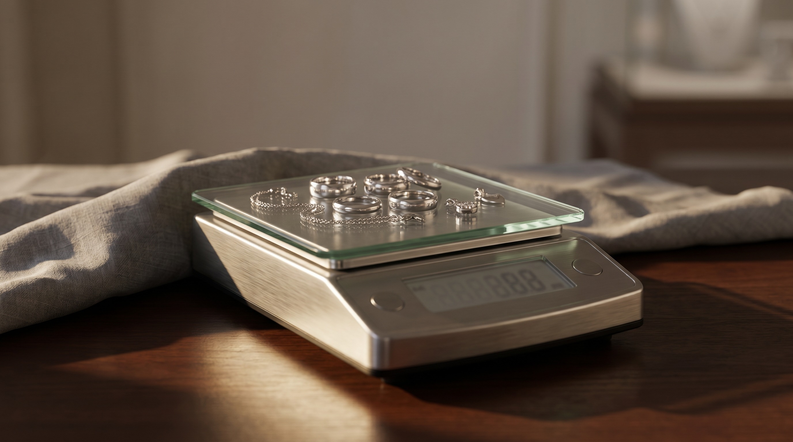 Platinum jewellery on a precision jeweller's scale