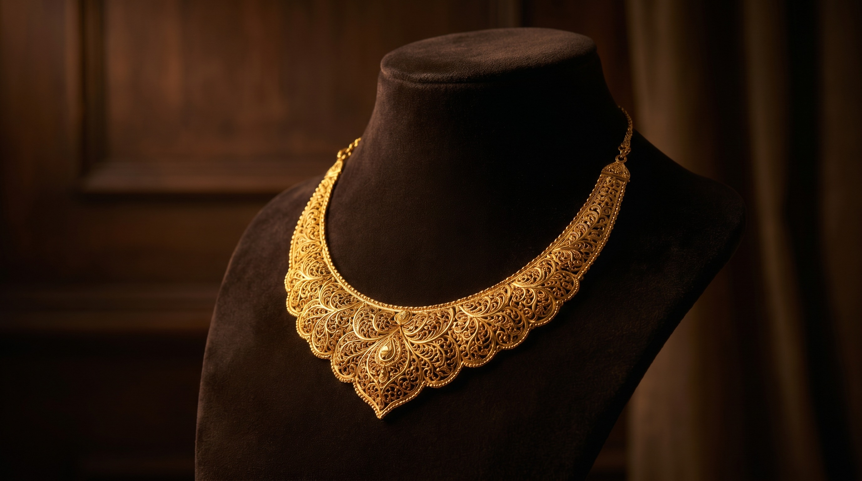 Ornate traditional Asian gold necklace in rich 22 carat gold