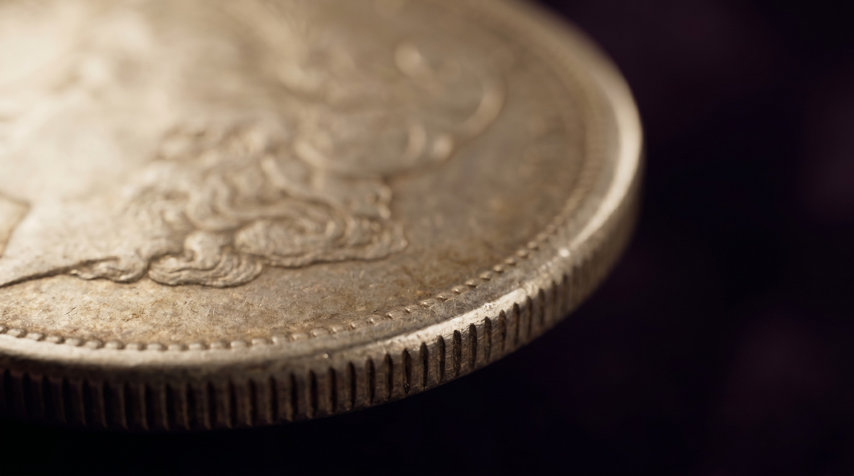 Macro of an antique sterling silver British coin