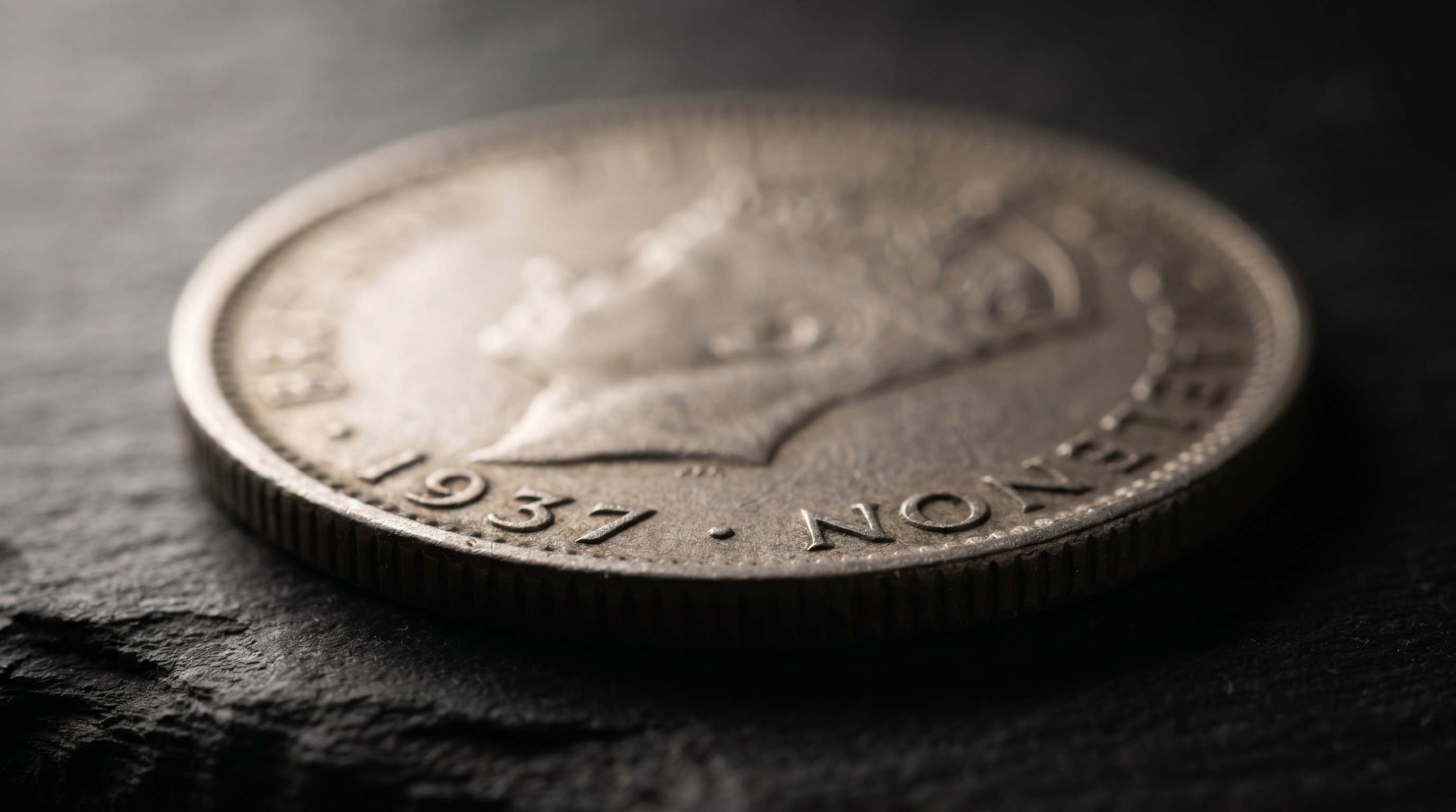 Macro of a worn pre-1947 British silver coin
