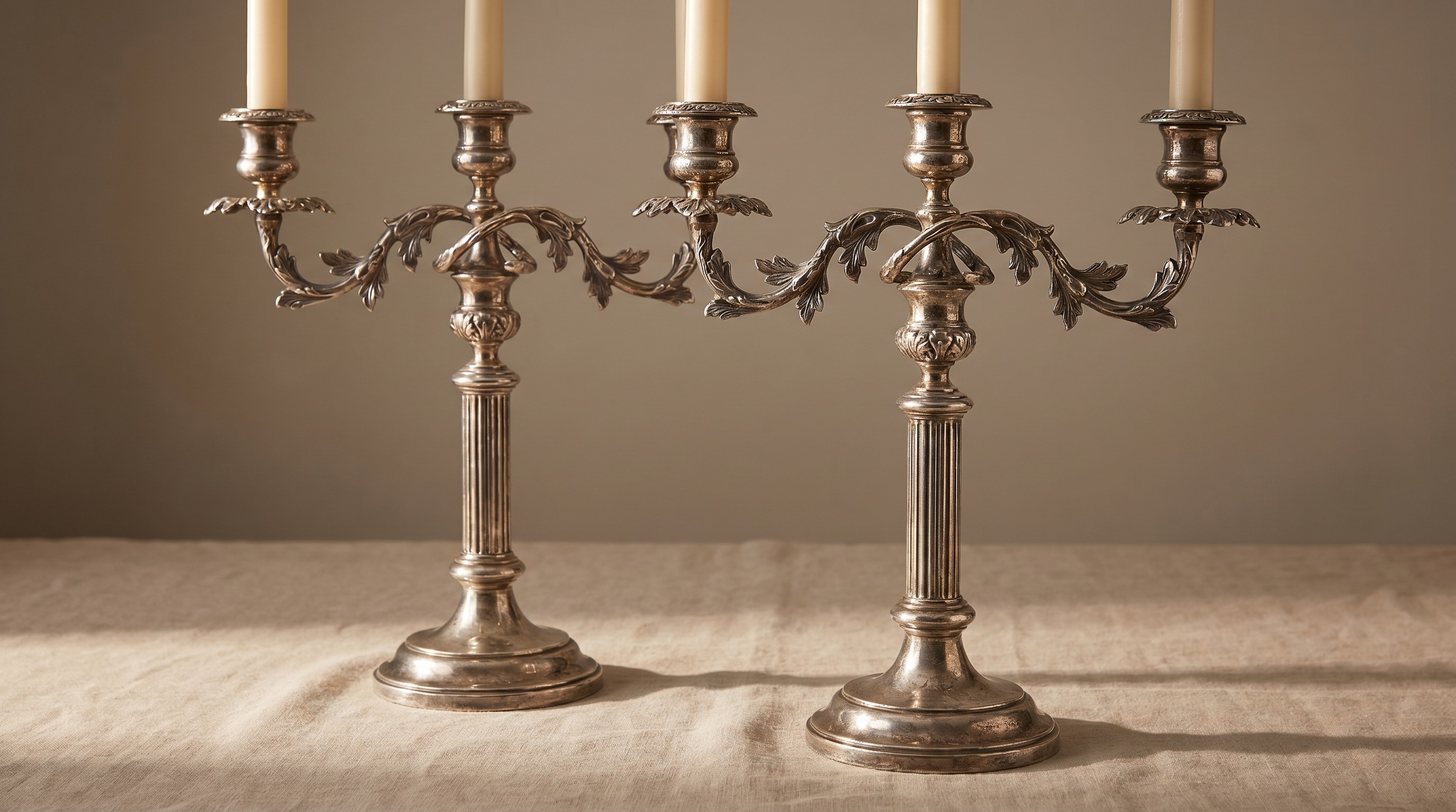 Pair of antique English sterling silver three-light candelabra — Mozeris Fine Antiques guide