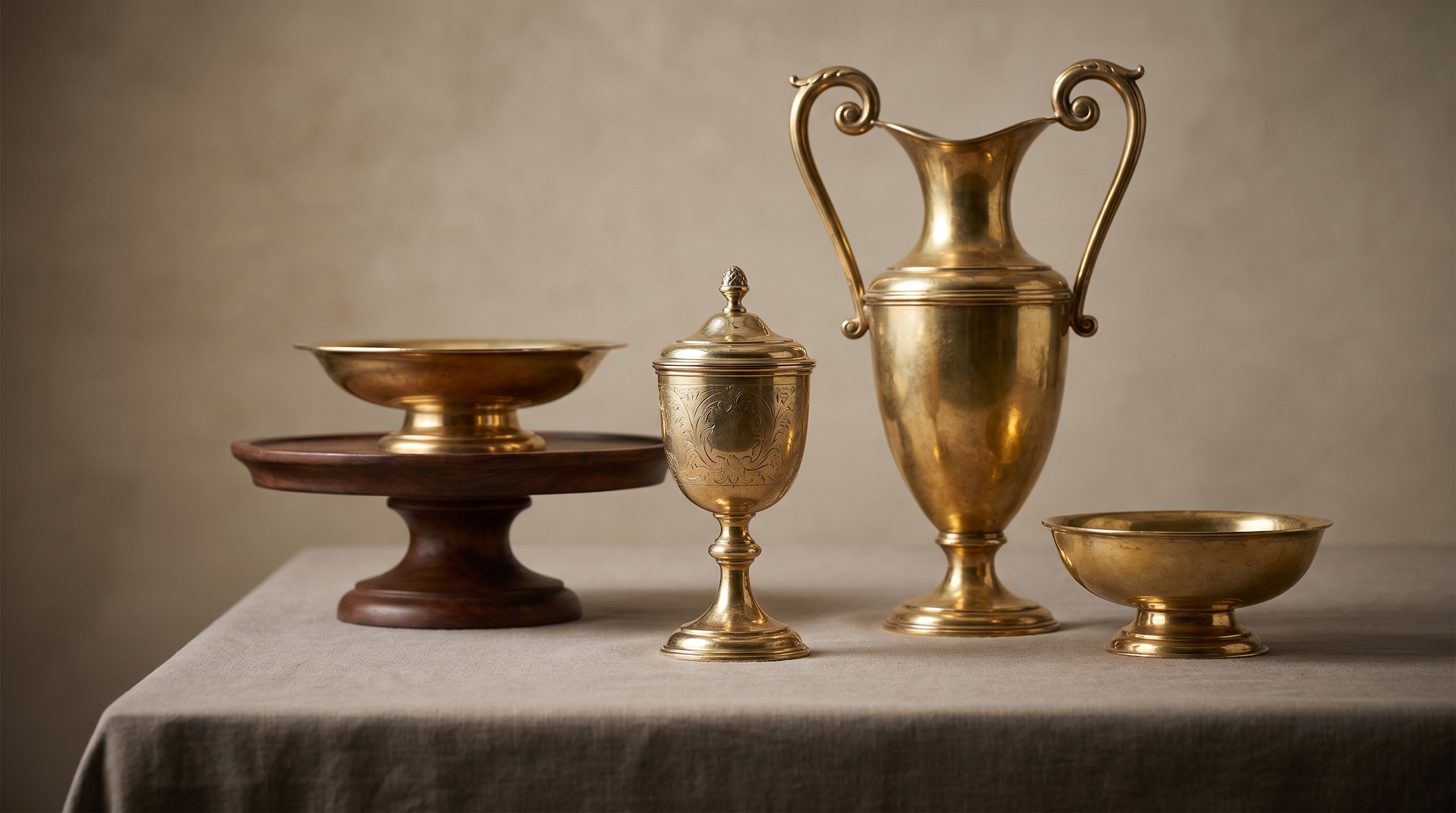 Antique English silver-gilt vermeil chalice, ewer and footed bowl — Mozeris Fine Antiques guide