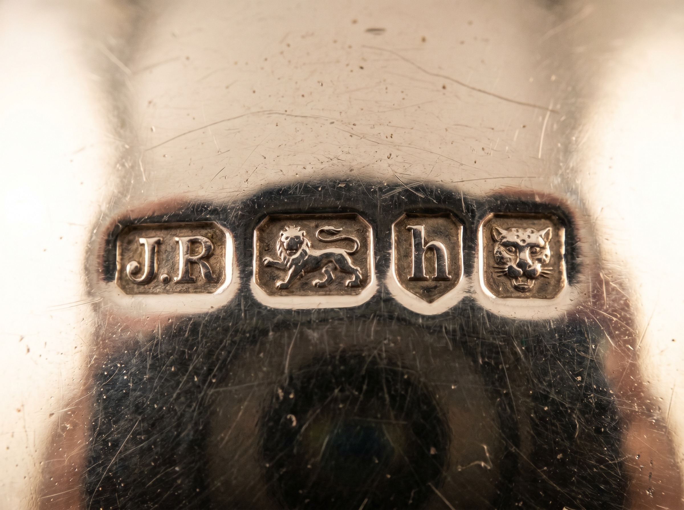 SD maker's mark and British hallmark on modern sterling silver by Stuart Devlin