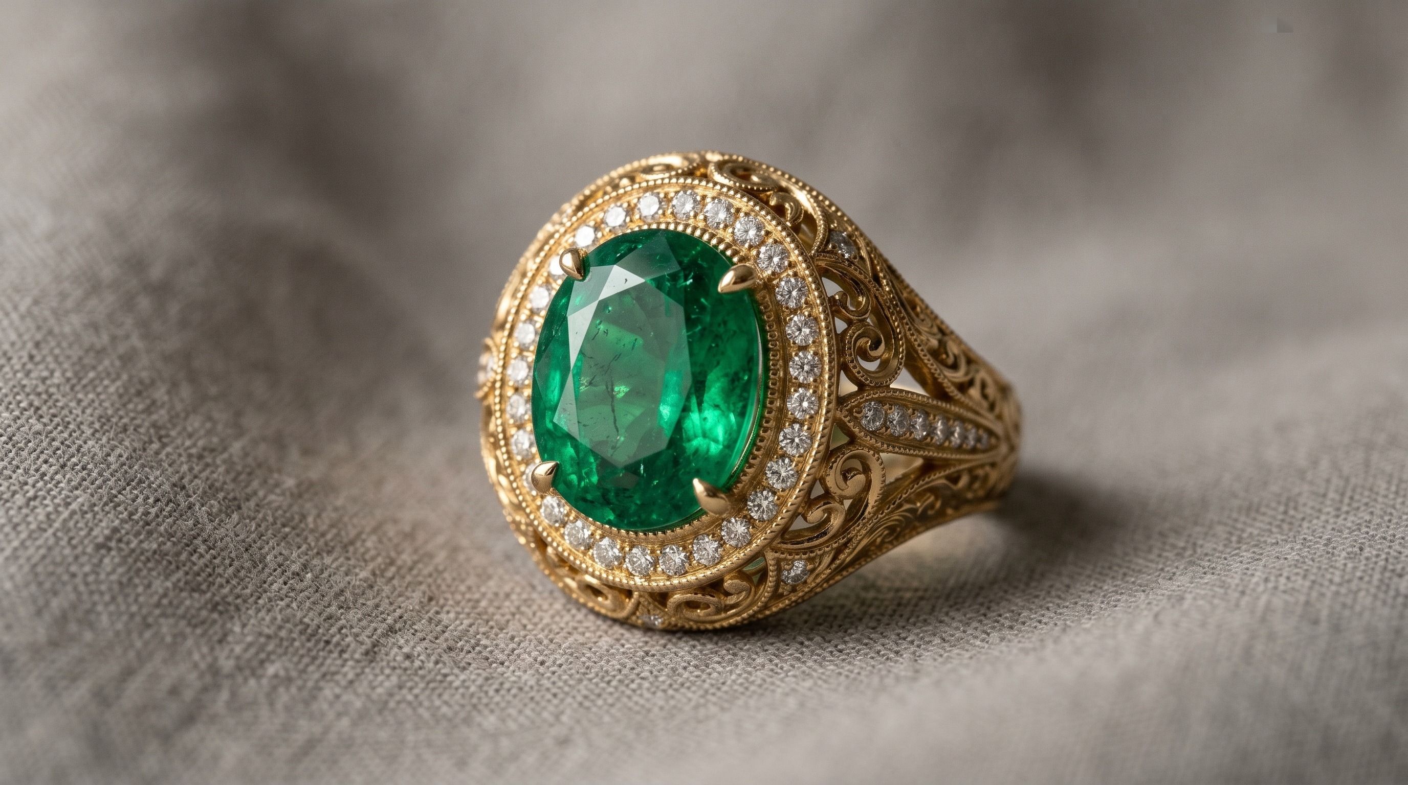 Theo Fennell gold cocktail ring with emerald and diamonds — Mozeris Fine Antiques