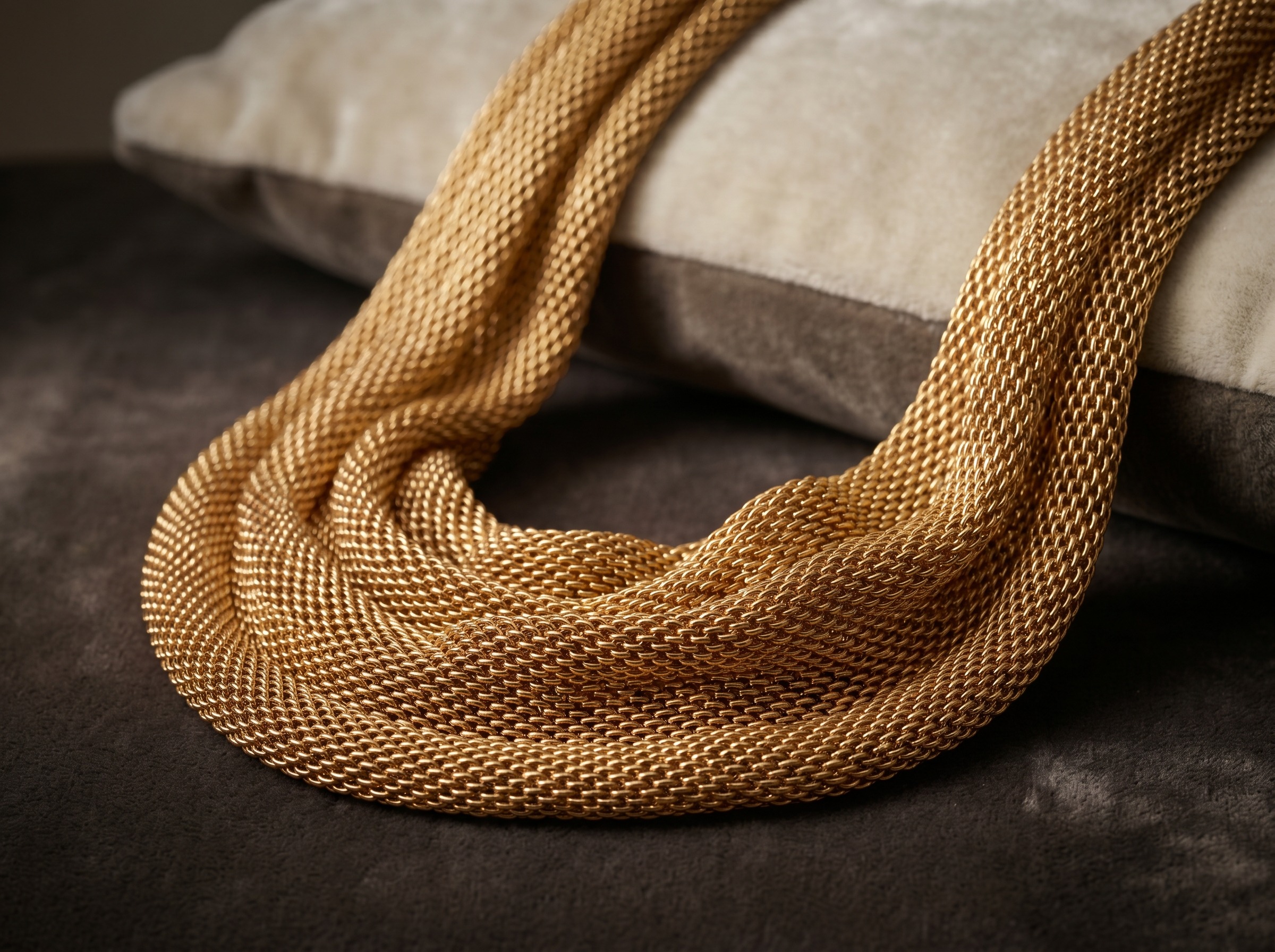 Angela Cummings woven gold necklace shaped like draped fabric for Tiffany