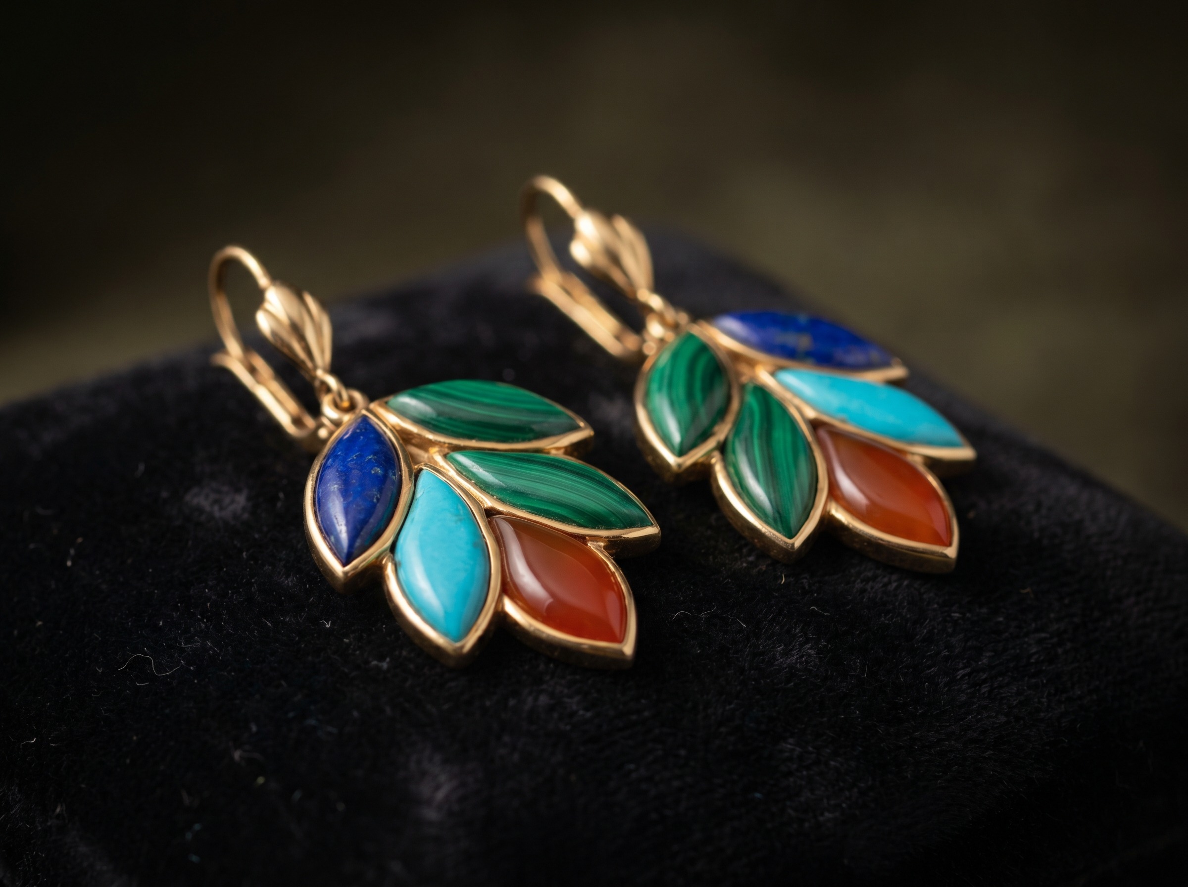 Angela Cummings earrings with inlaid coloured hardstone in leaf forms