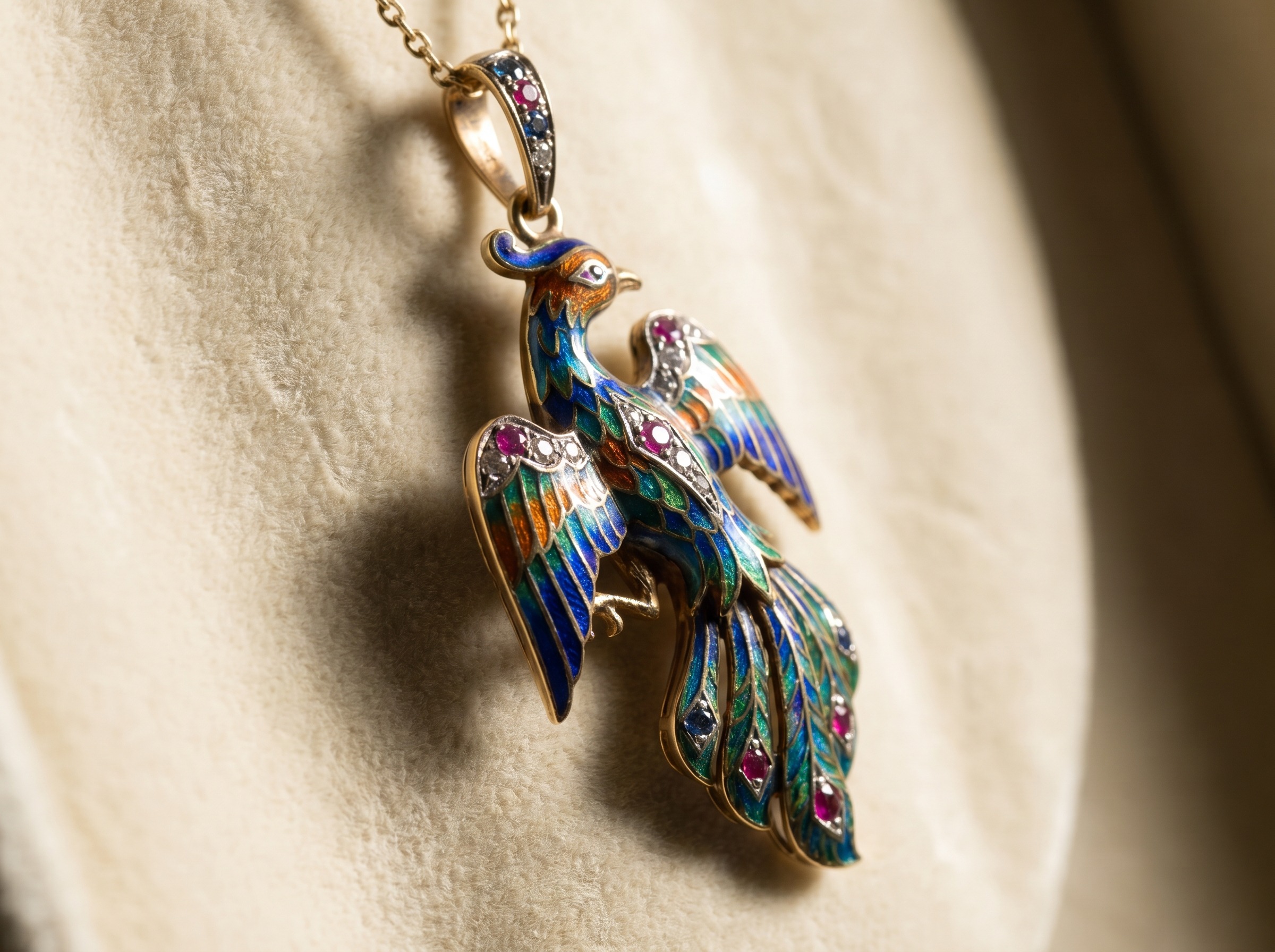 Donald Claflin enamel and gold figural animal pendant with gemstone accents for Tiffany