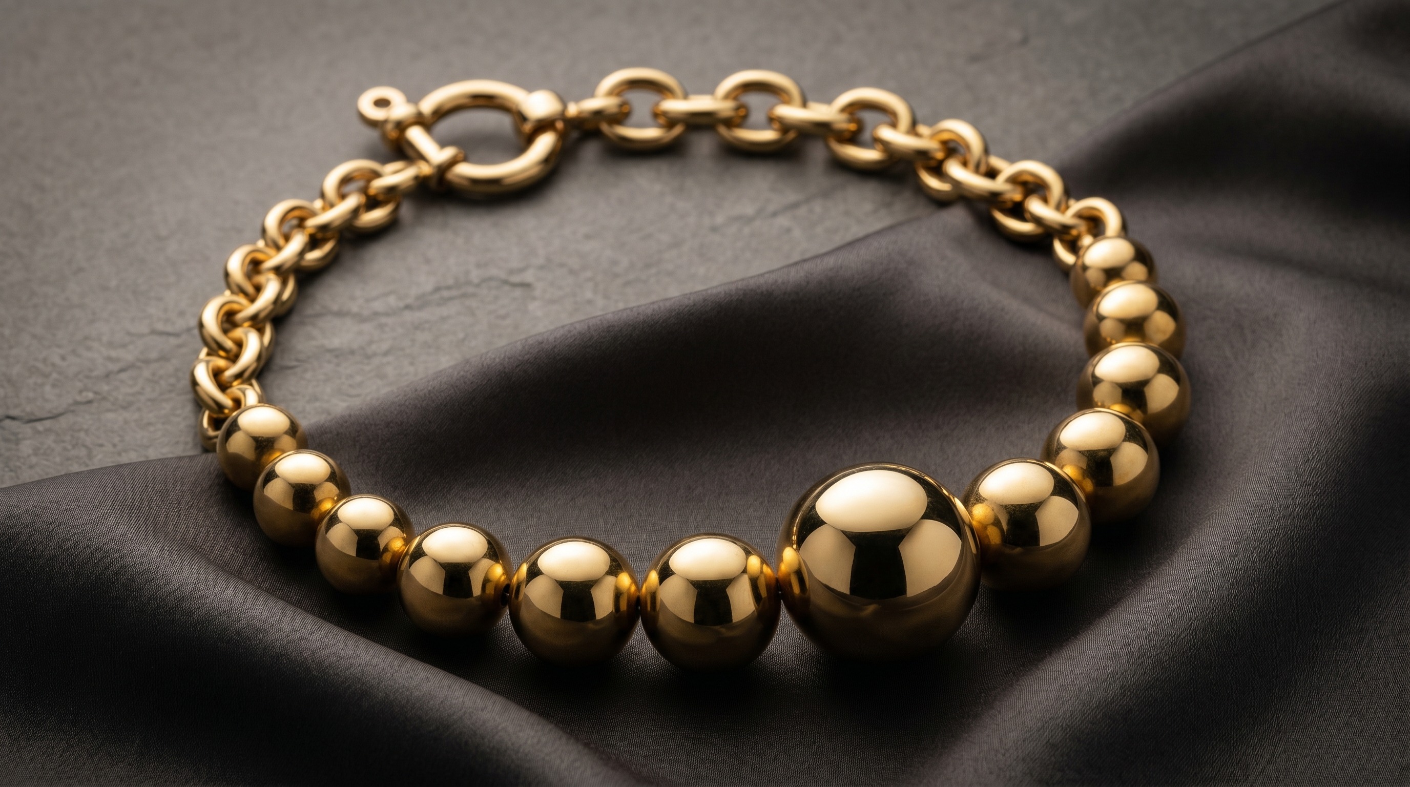 Tiffany HardWear-style bold gold graduated ball-link necklace — Mozeris Fine Antiques