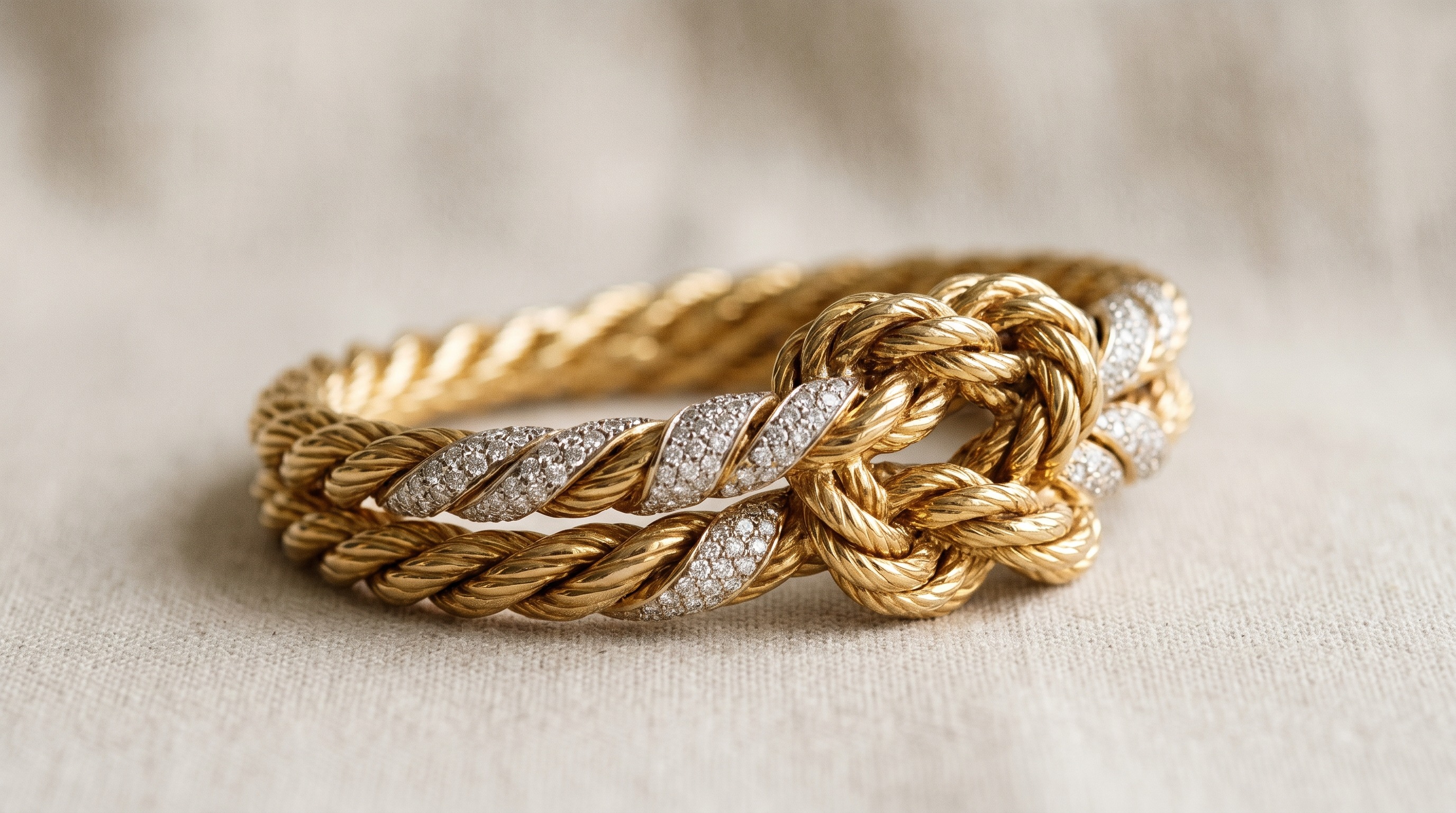 Tiffany Knot twisted-rope gold bangle with diamonds — Mozeris Fine Antiques