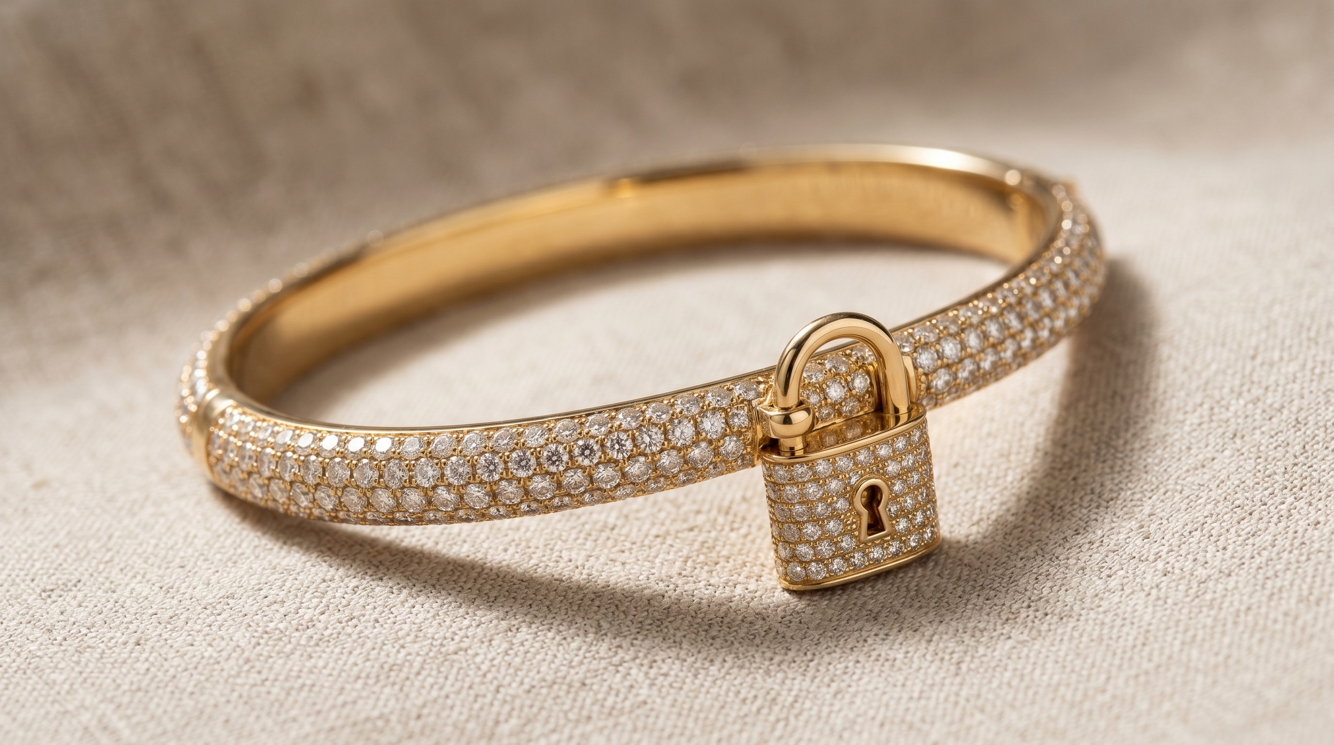 Tiffany Lock full pavé diamond gold padlock bangle