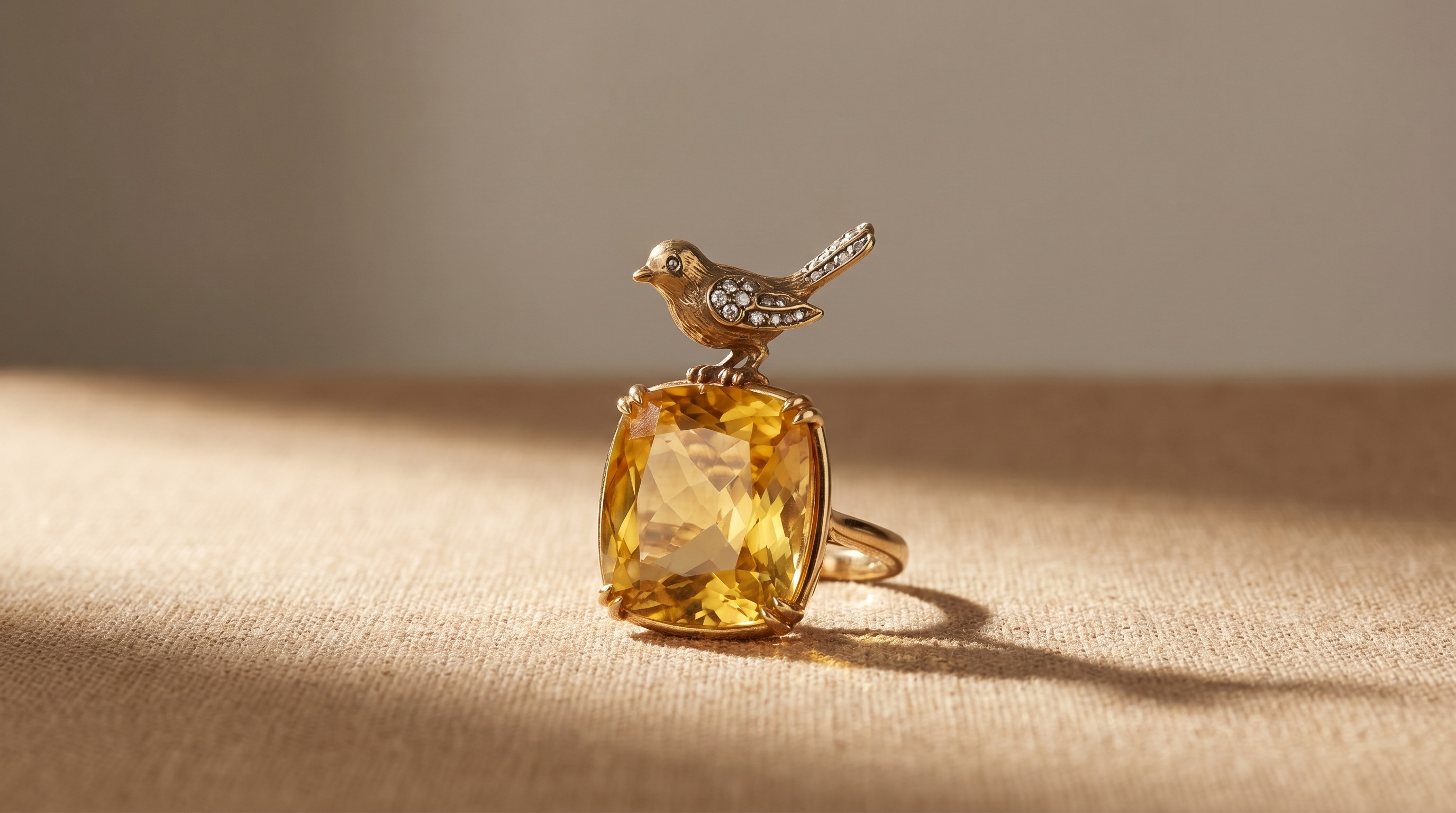 Tiffany Schlumberger Bird on a Rock brooch — diamond bird perched on a large citrine