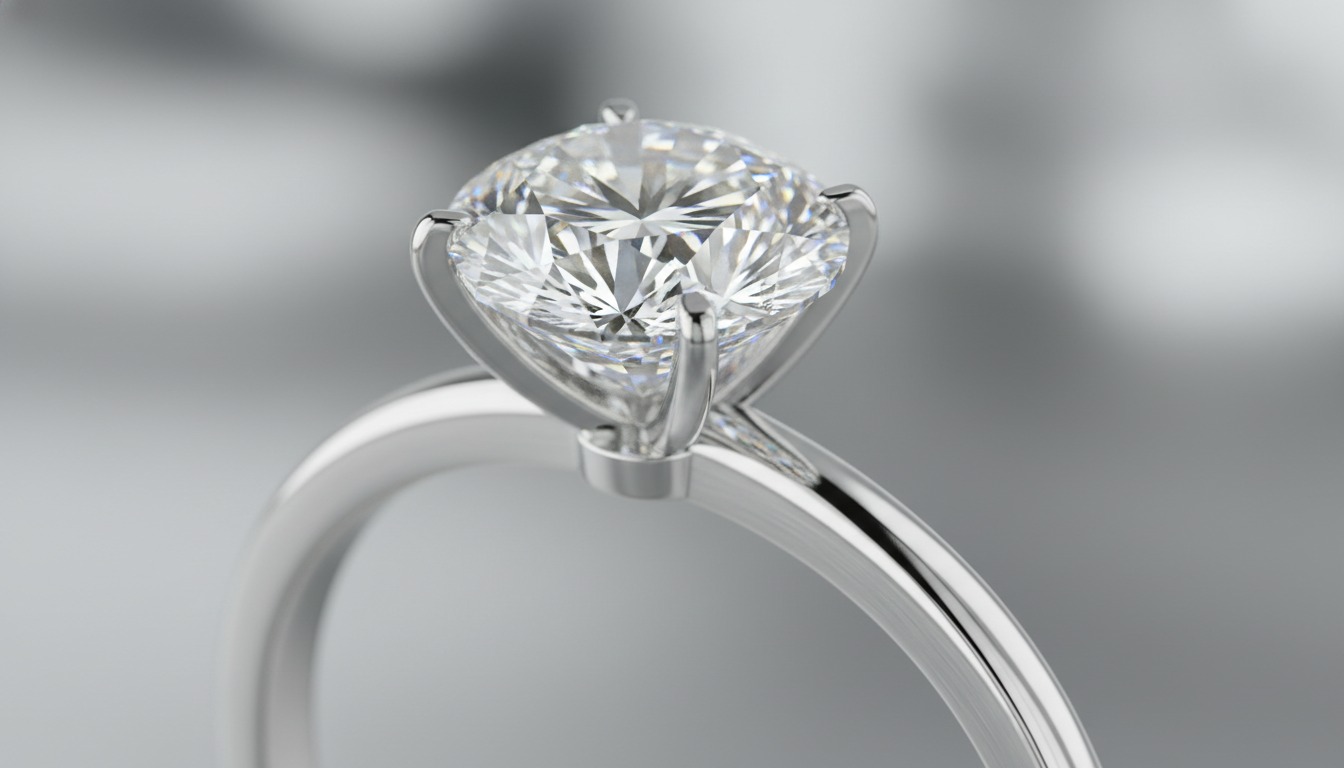 Close-up of a six-prong platinum solitaire setting