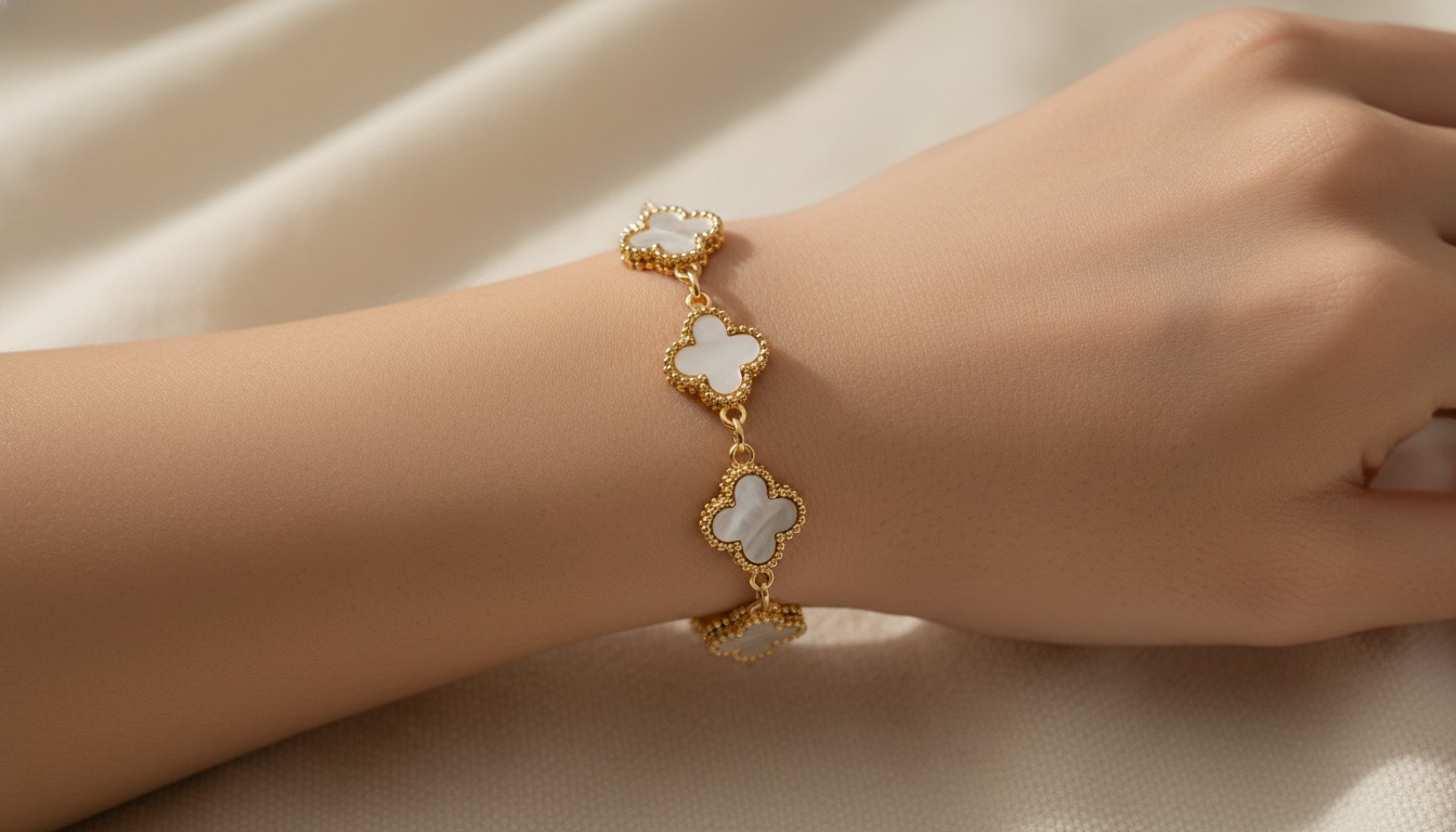Van Cleef Alhambra-style five-motif bracelet on the wrist