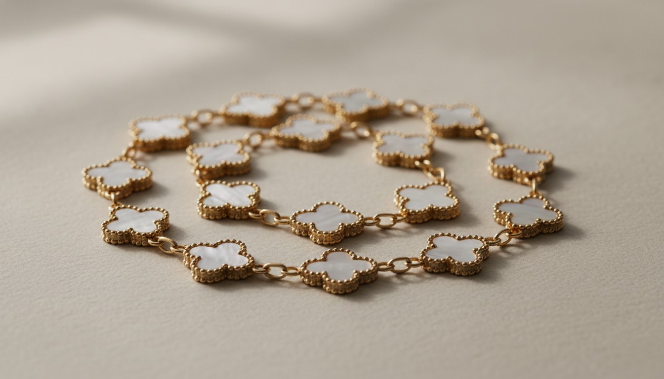 Van Cleef & Arpels Alhambra-style gold and mother-of-pearl clover necklace — Mozeris Fine Antiques