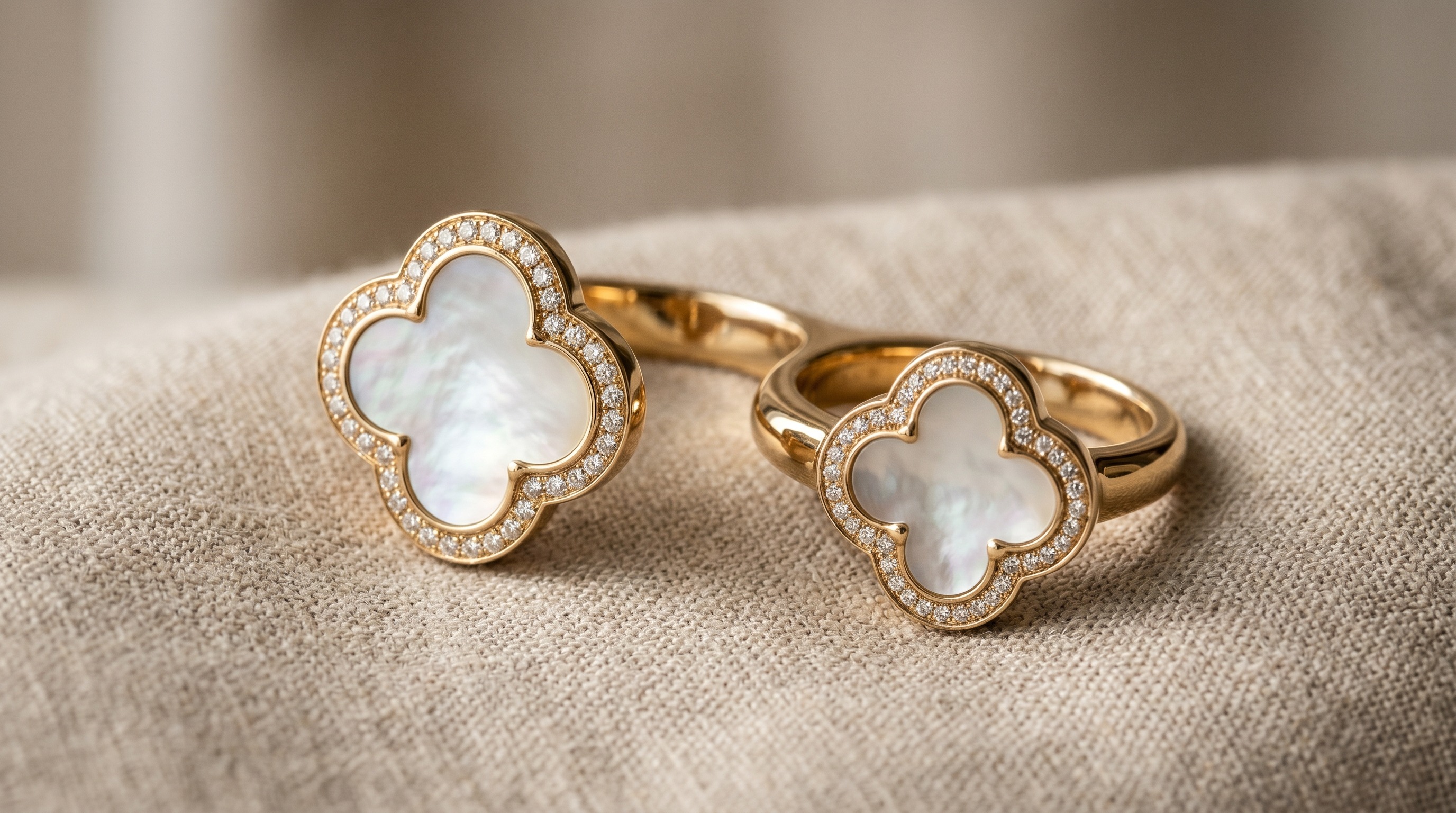 Van Cleef between-the-finger gold ring with two clover motifs — Mozeris Fine Antiques